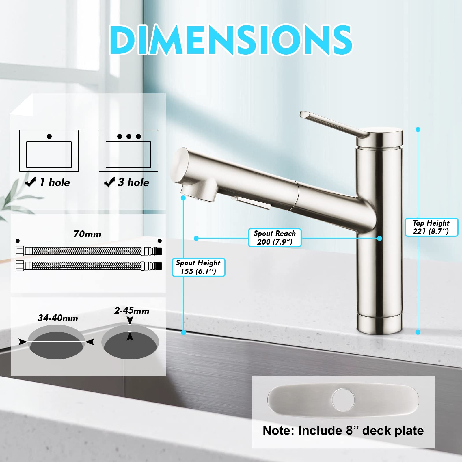 Crea Kitchen Faucets, Bar Sink Faucet, Kitchen Sink Faucet Pull Out Brushed Nickel Single Handle Prep Wet Commercial Modern Rv L