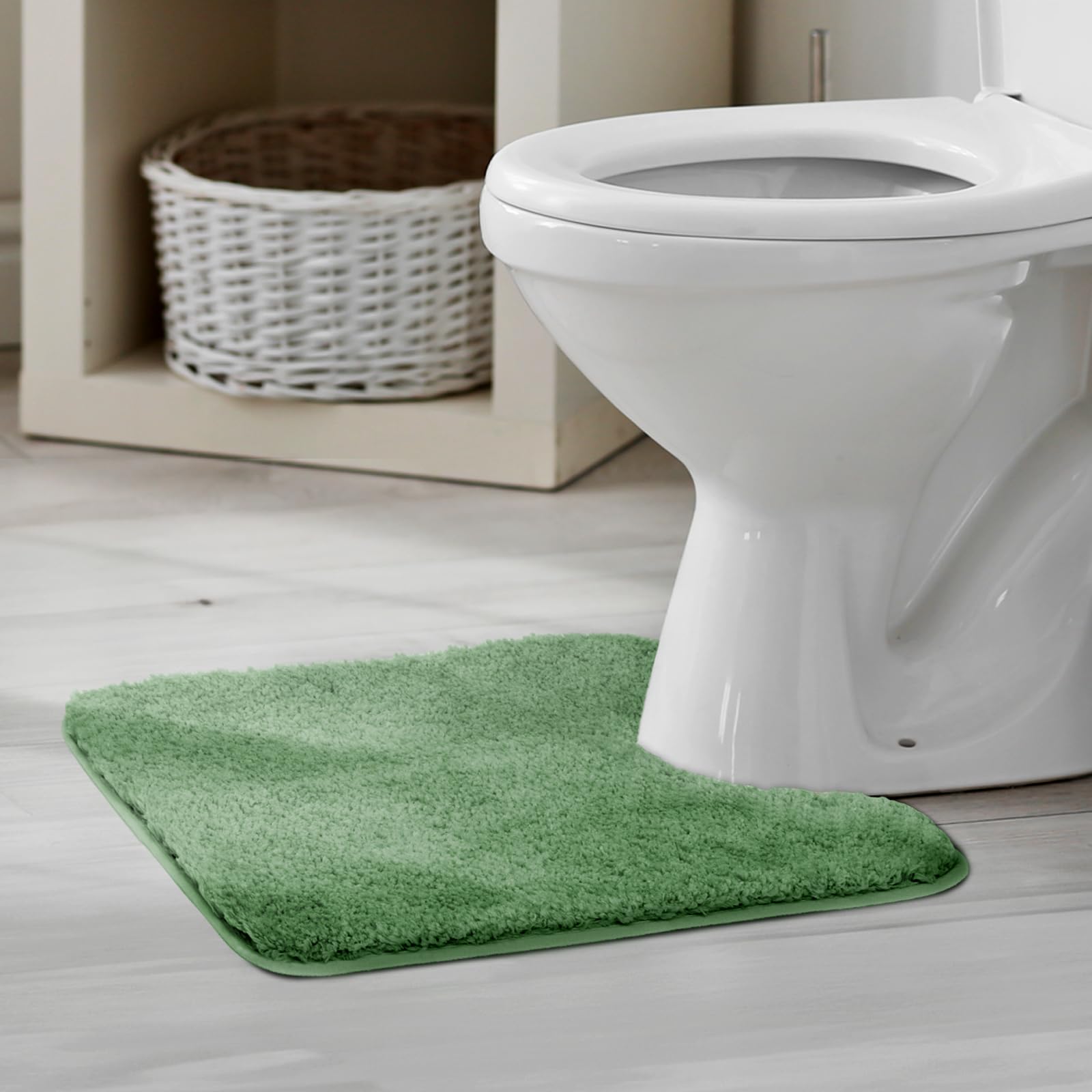 Techmilly U Shaped Super Soft Shaggy Bathroom Rugs, Absorbent Thick Non Slip Microfiber Toilet Rugs, Quick Dry Machine Washable