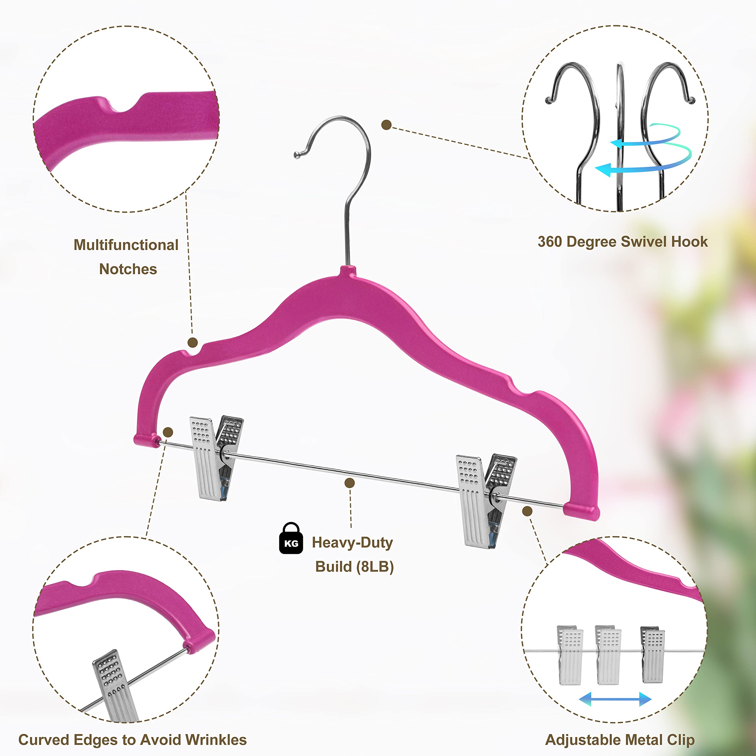 Quality Kids Plastic Non Velvet Non-Flocked Thin Compact Skirt Pant Coat Hangers With Metal Clips For Skirts Pants Blouses 360 S