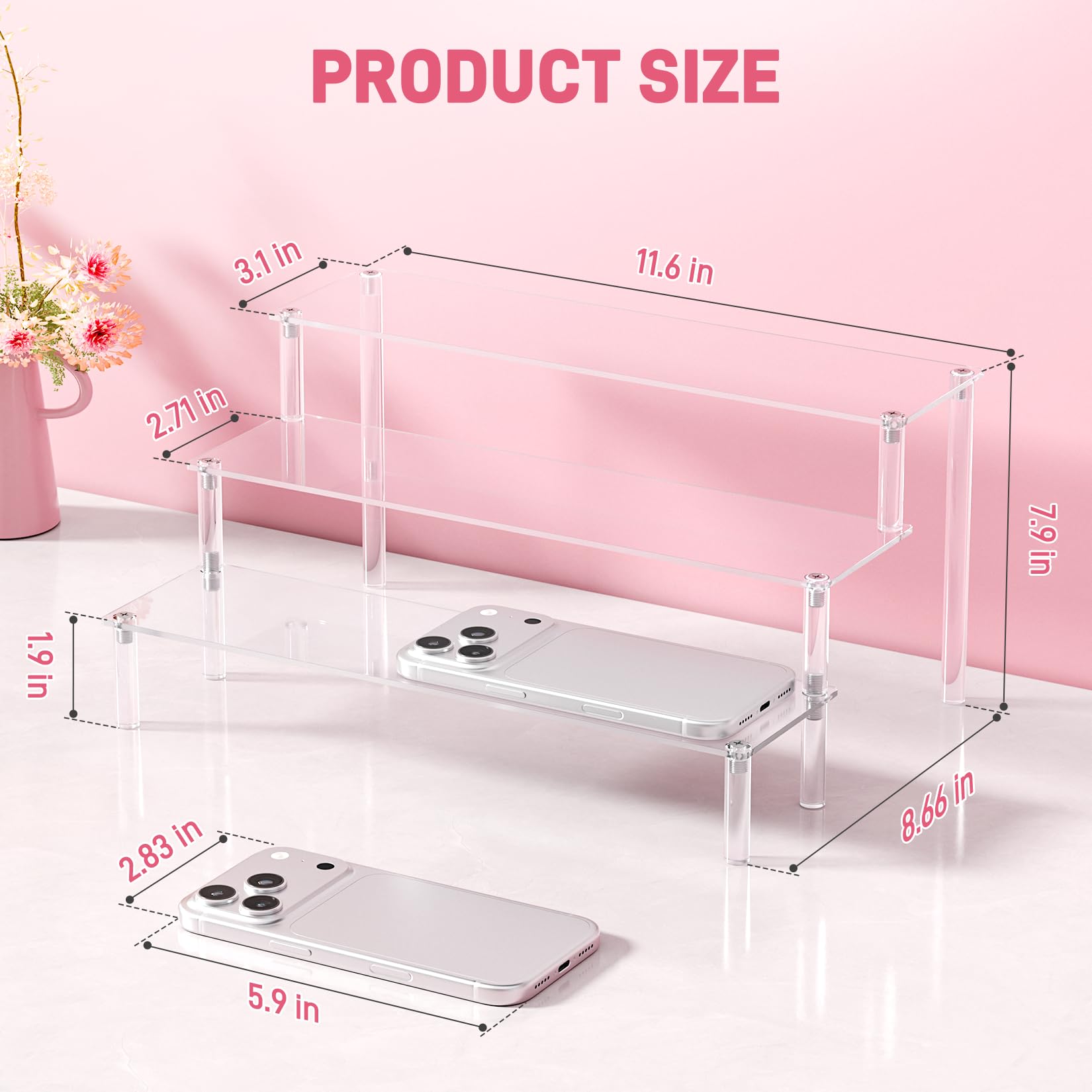 2 Packs Acrylic Display Stand Riser,3 Tier Perfume Organizer Cupcake Stand Acrylic Pop Shelves Holder,Clear Desk Display Shelf f