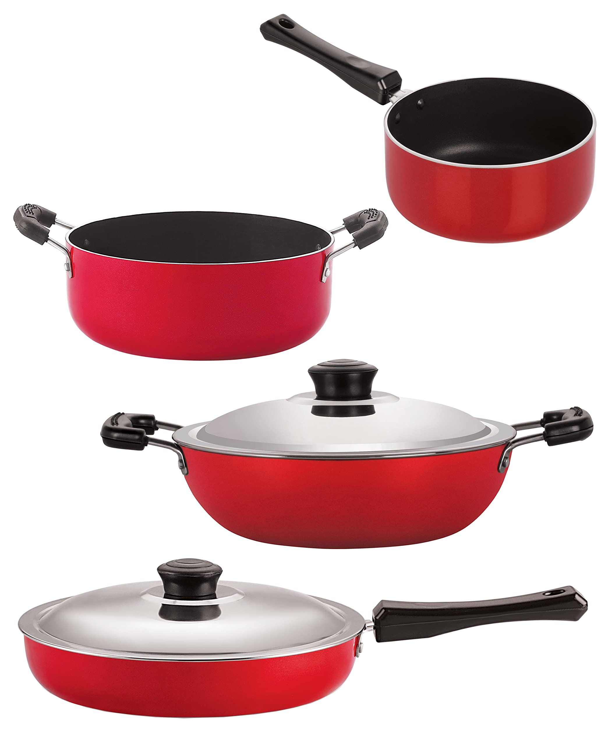 Nirlon Non Stick Cookware Pots & Pan Combo Set Of 4 Pieces With Bakelite Handle (Fp12_Dkd(B)_Sp(B)_Cs24)