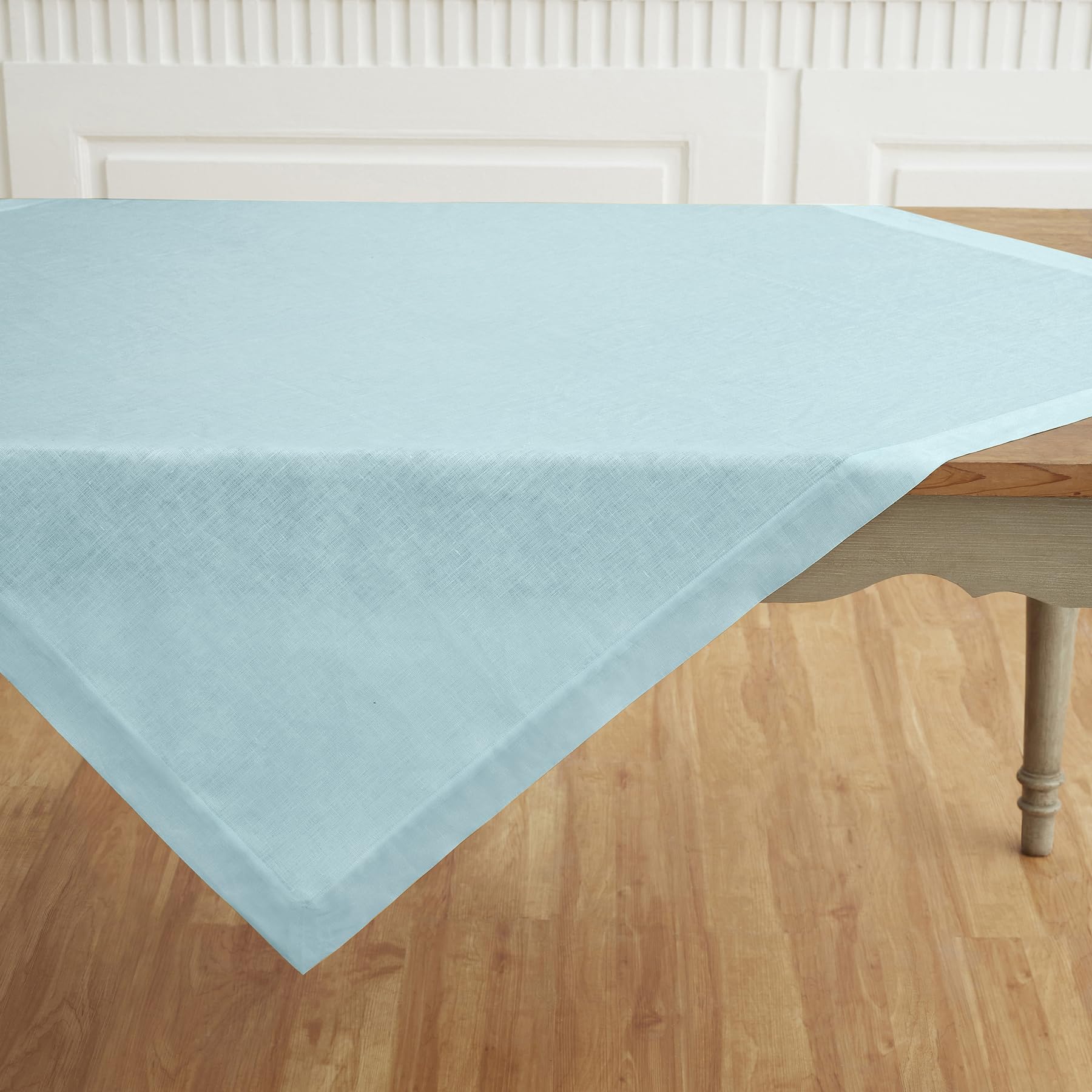 Solino Home Aqua Blue Linen Square Tablecloth 52 X 52 Inch - Fete, 100% Pure Linen Table Throw - Machine Washable Tablecloth For