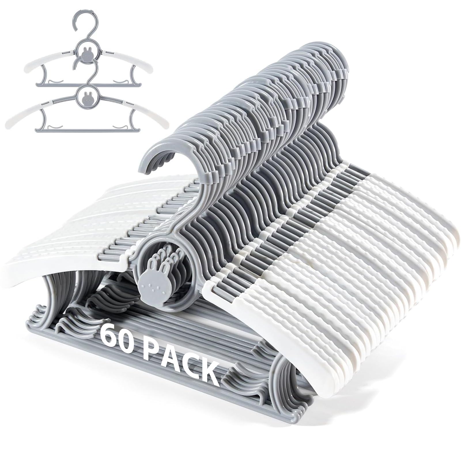 Baby Hangers, 60Pcs Kids Hangers, Extendable & Stackable Baby Hangers, Grey Toddler Hangers For Baby Toddler Children Kids Teen,