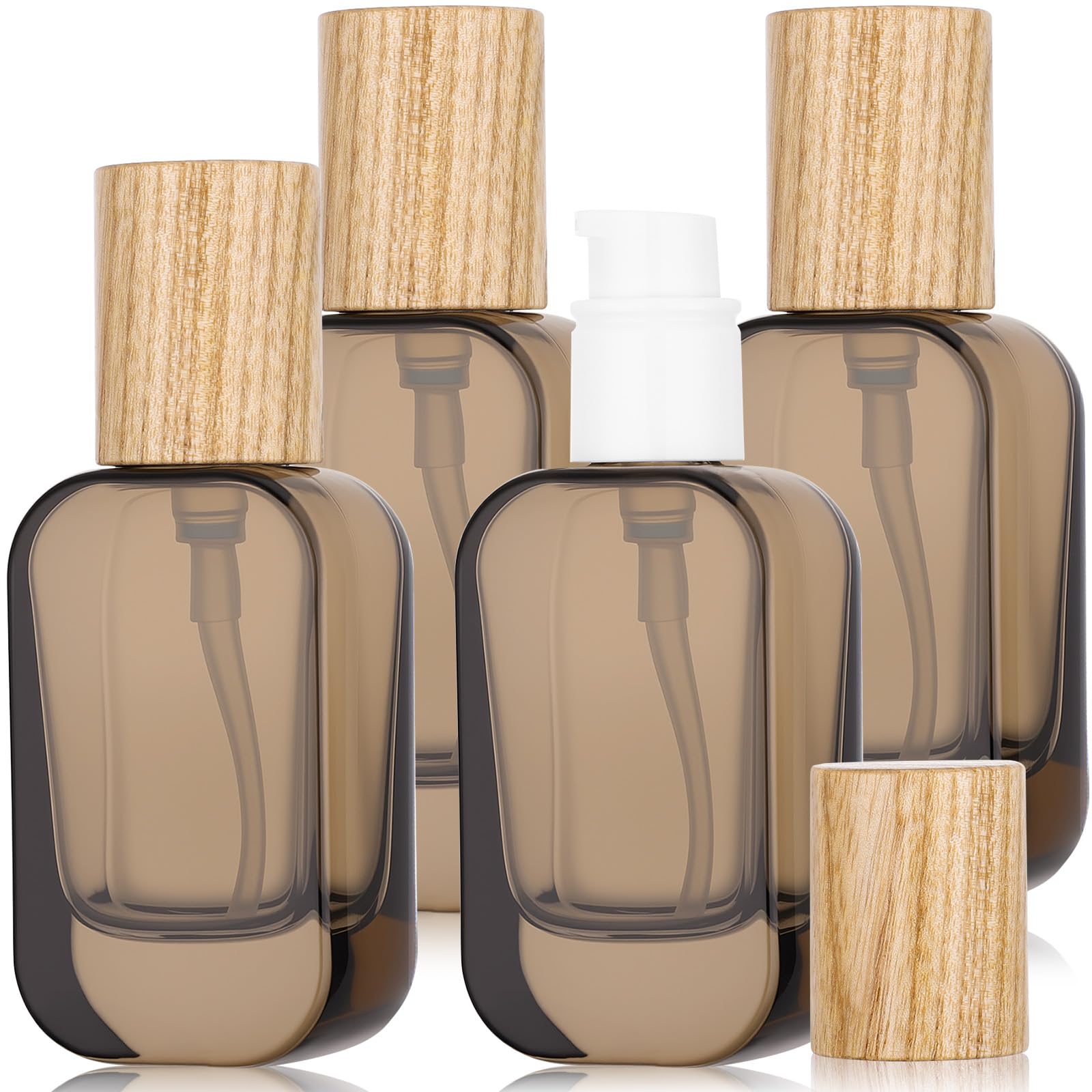 Segbeauty 1oz Glass Pump Bottle Dispenser for Essential Oils, 4pcs Mini Travel Lotion Container, 30ml Liquid Travel Foundation C