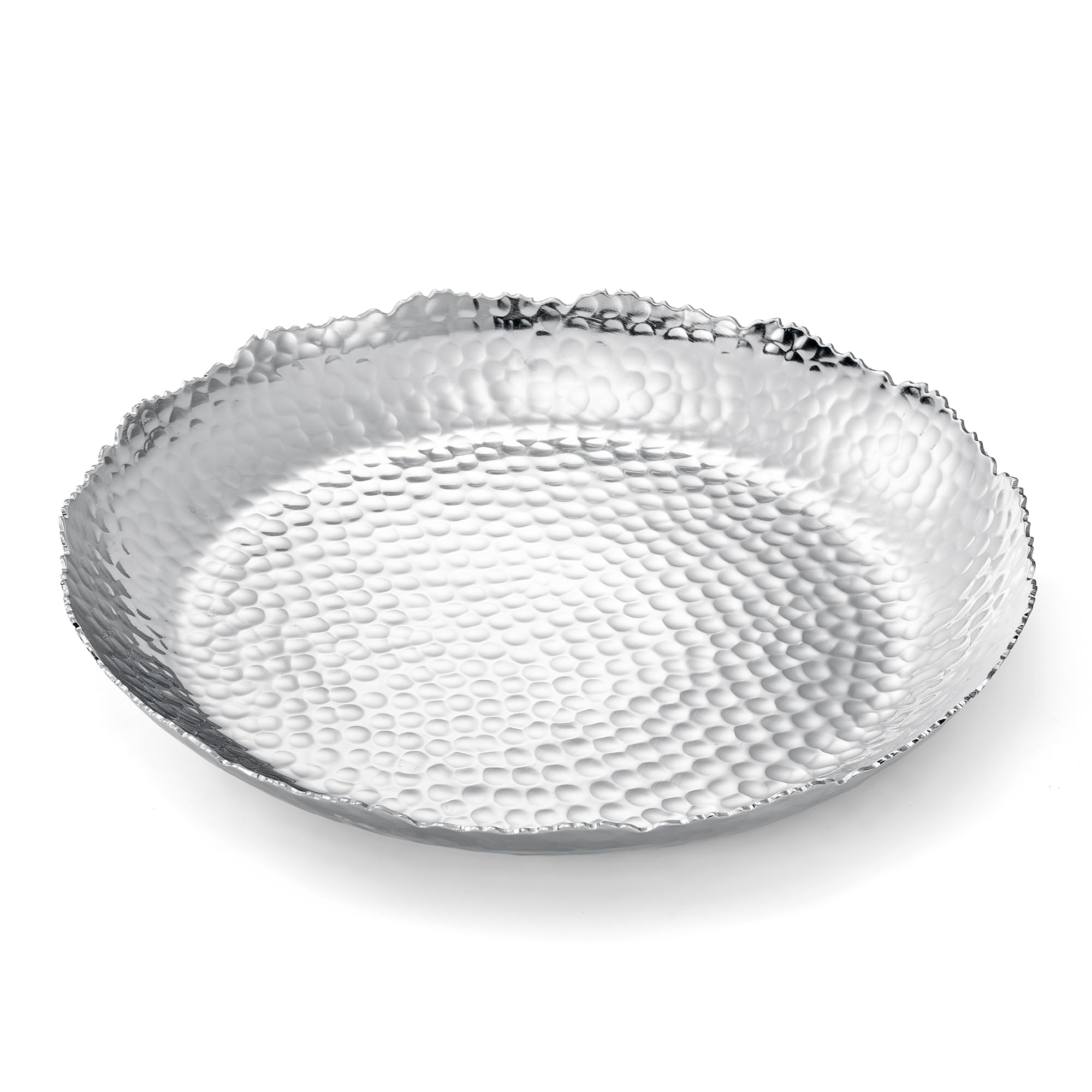 Silver Hammered Decorative Bowl Elegant Aluminum Centerpiece