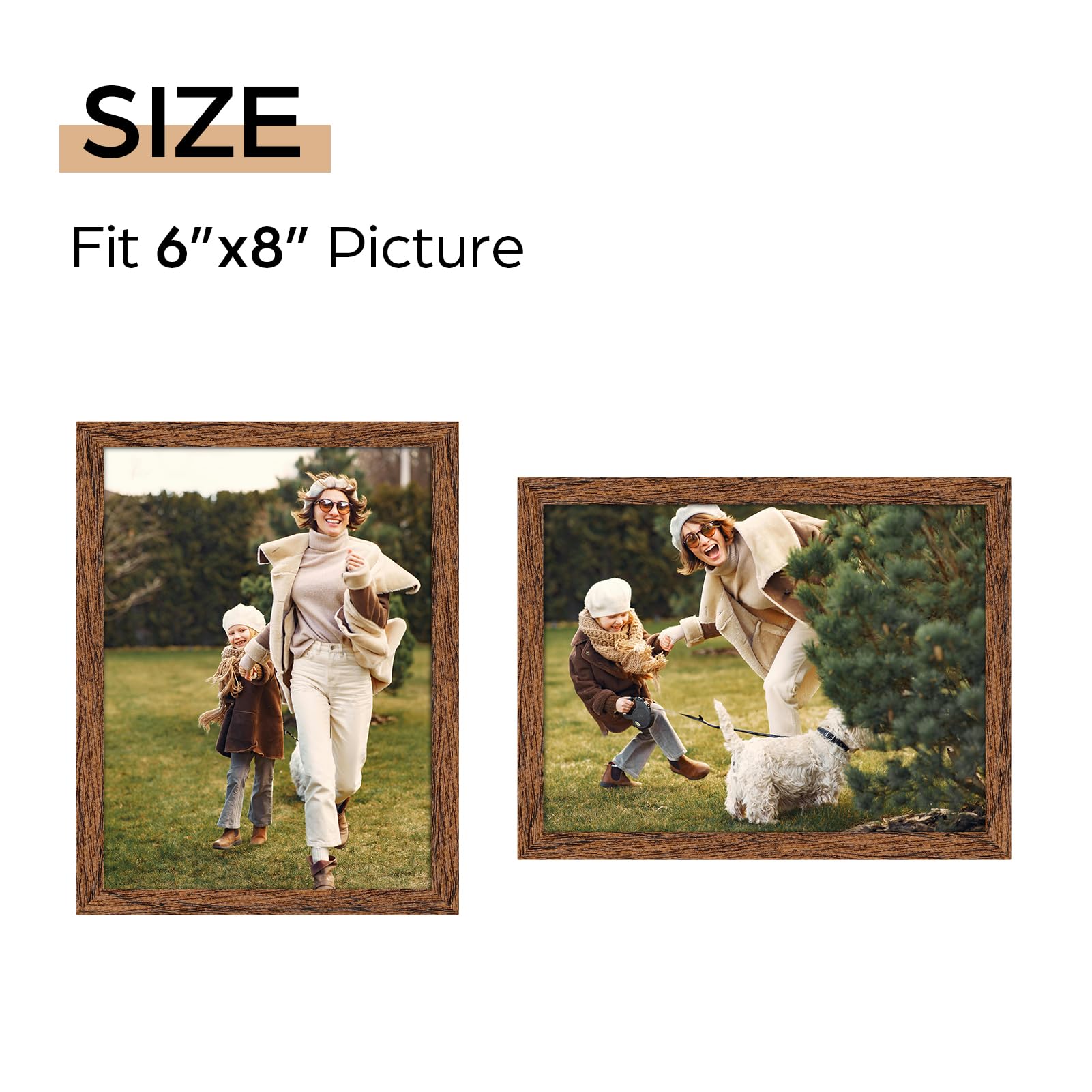 Giftgarden 6x8 Picture Frame Walnut Brown, 6 by 8 Thin Photo Frame for Wall Tabletop Display, Single