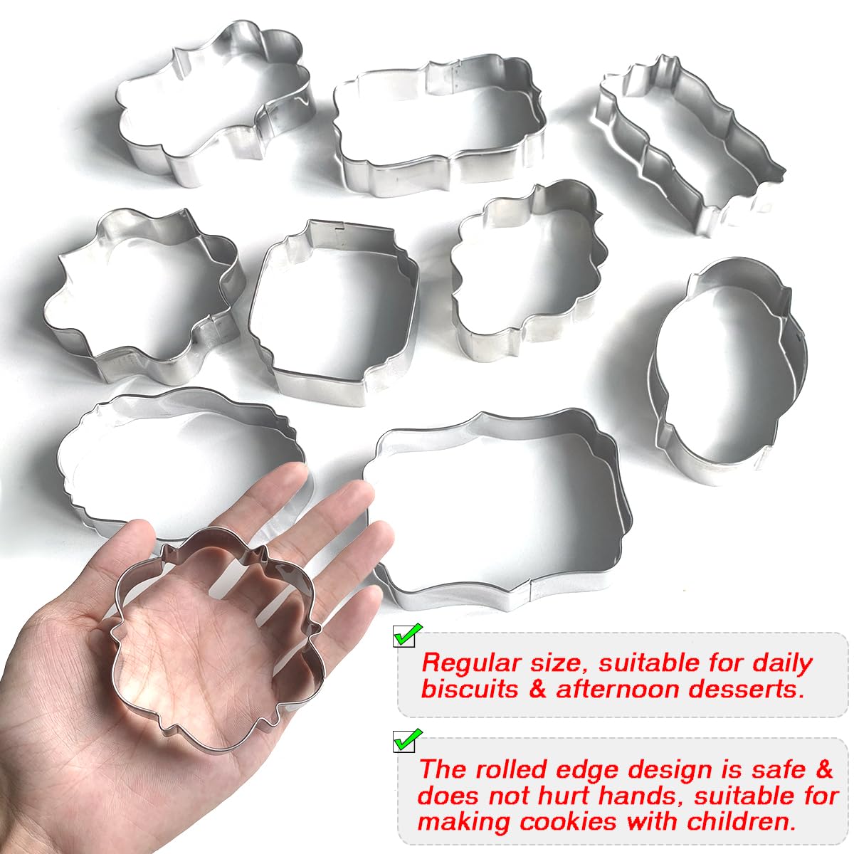Kanehosi Frame Cookie Cutters 10Pcs Stainless Steel Plaque Cookie Cutter Difference Shapes, Diy Fondant Cutters Tiles Metal Panc
