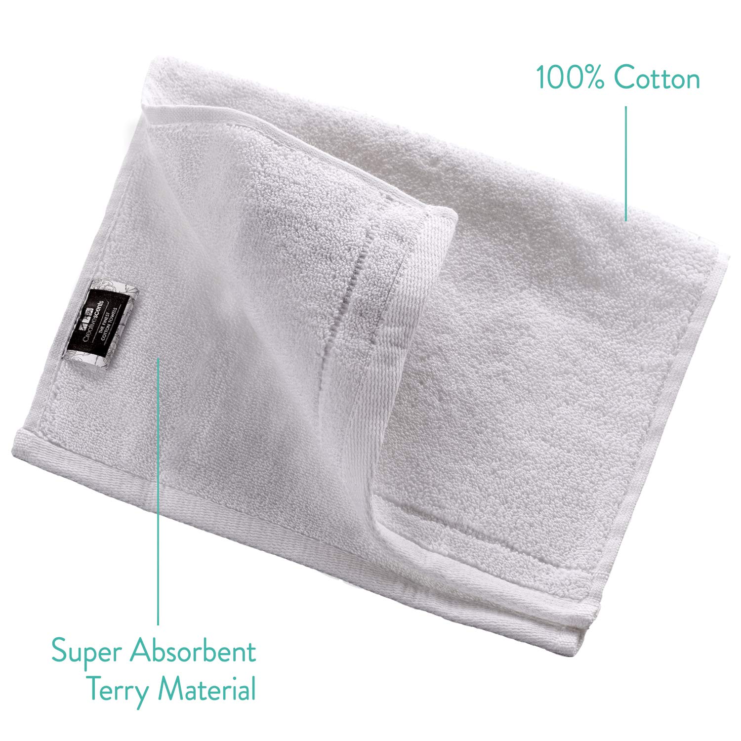 Creative Scents Cotton Fingertip Towel Set - 4 Pack - 11 X 18 Inches Decorative Extra-Absorbent And Soft Terry, Small White Hand