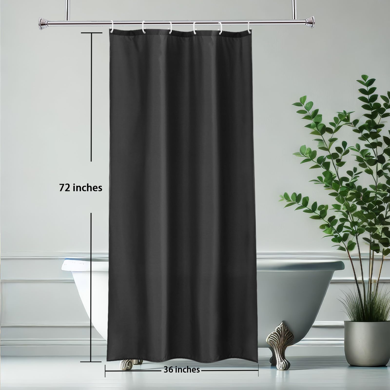 AooHome Stall Shower Curtain 36 Width x 72 Height Inch  Solid Fabric Bathroom Curtain for Hotel with Hooks  Waterproof  Dark Grey