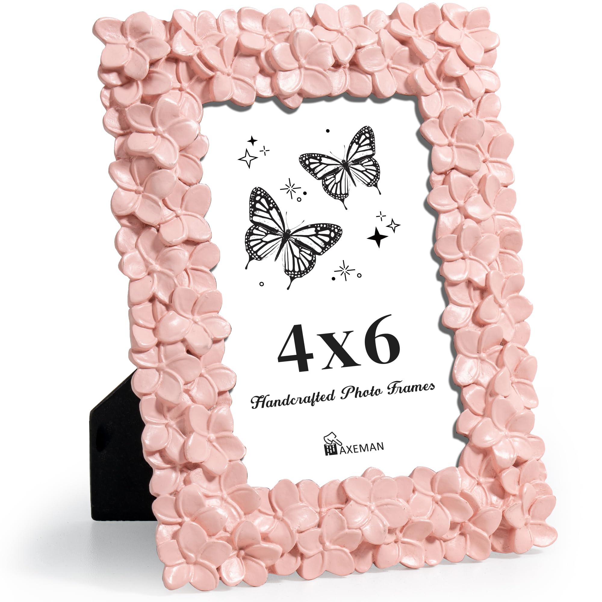 Axeman 4x6 Picture Frame, Flower Textured Hand-Crafted Resin Cute Photo Frame with HD-Tempered Glass for Tabletop & Wall Display