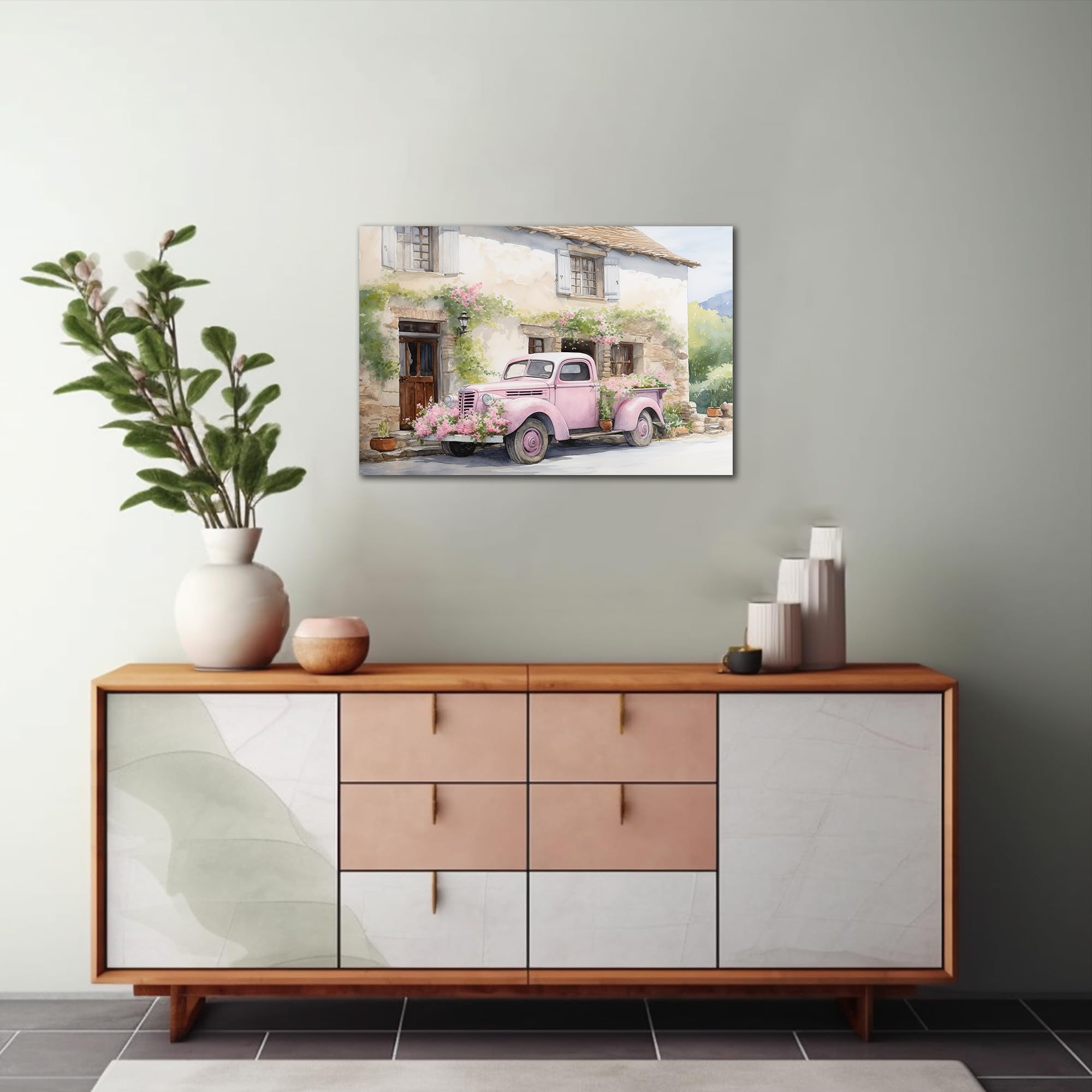 Farmhouse Truck Wall Art, Farmhouse Canvas Wall Art, Farm Street Picture Wall Art, Country Antique Pickup Truck Canvas Prints, P