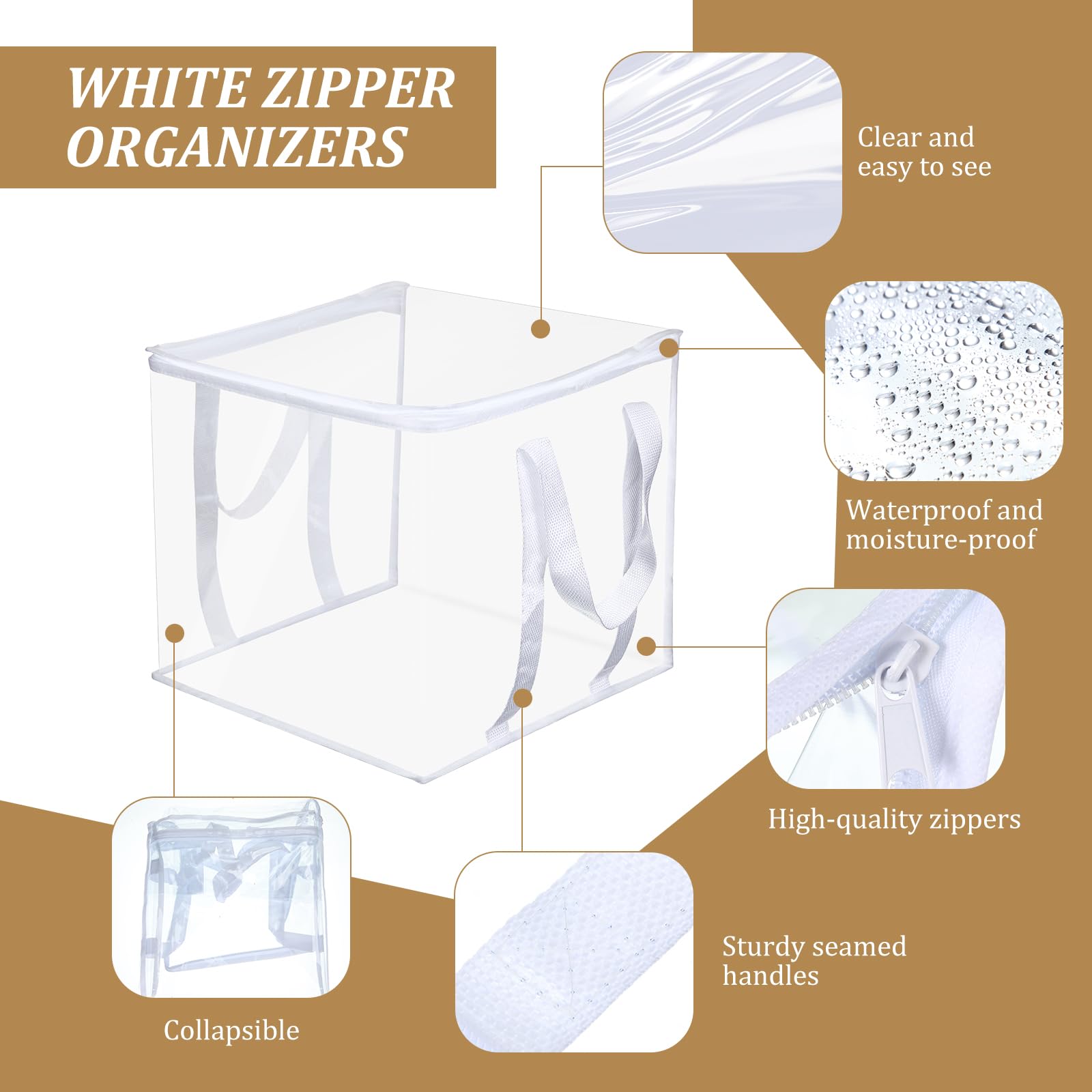 8 Pcs Clear Zippered Organizers 12''x12''x12'' Moving Bags with Reinforced Handles Heavy Duty Storage Cube Tote Storage Blanket
