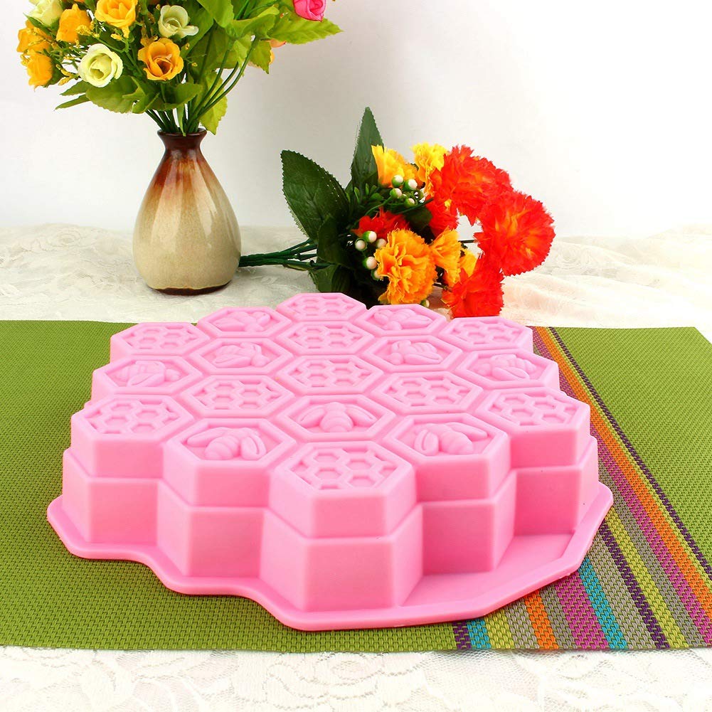 Bee Honeycomb Cake Mold, 19 Cavity Silicone Honeycomb Cake Molds Diy Candy Chocolate Mould Baking Supplies