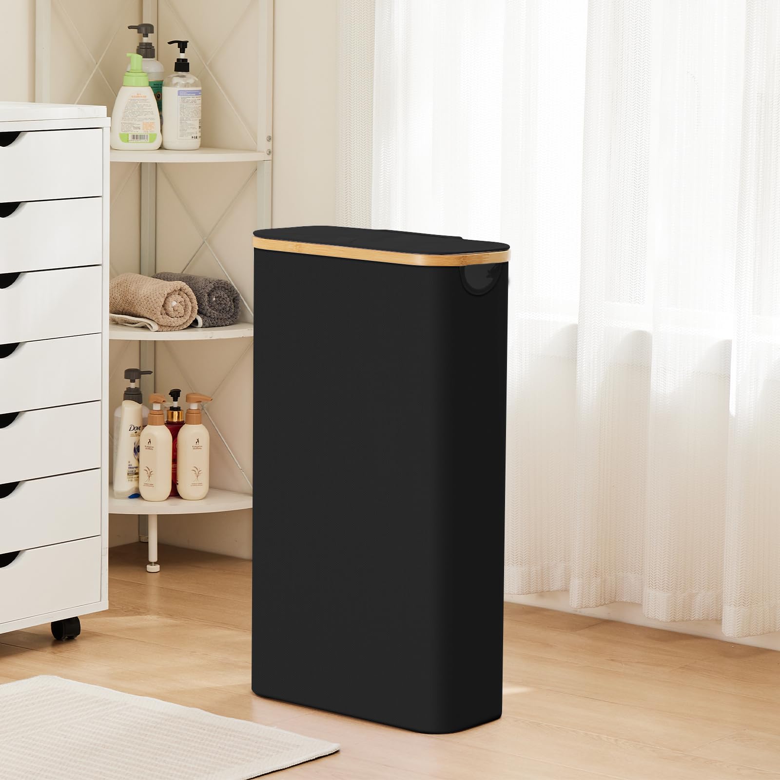 Fiona'S Magic Slim Laundry Hamper With Lid, 63L Narrow Laundry Basket With Removable Bag, Black Collapsible Dirty Clothes Basket