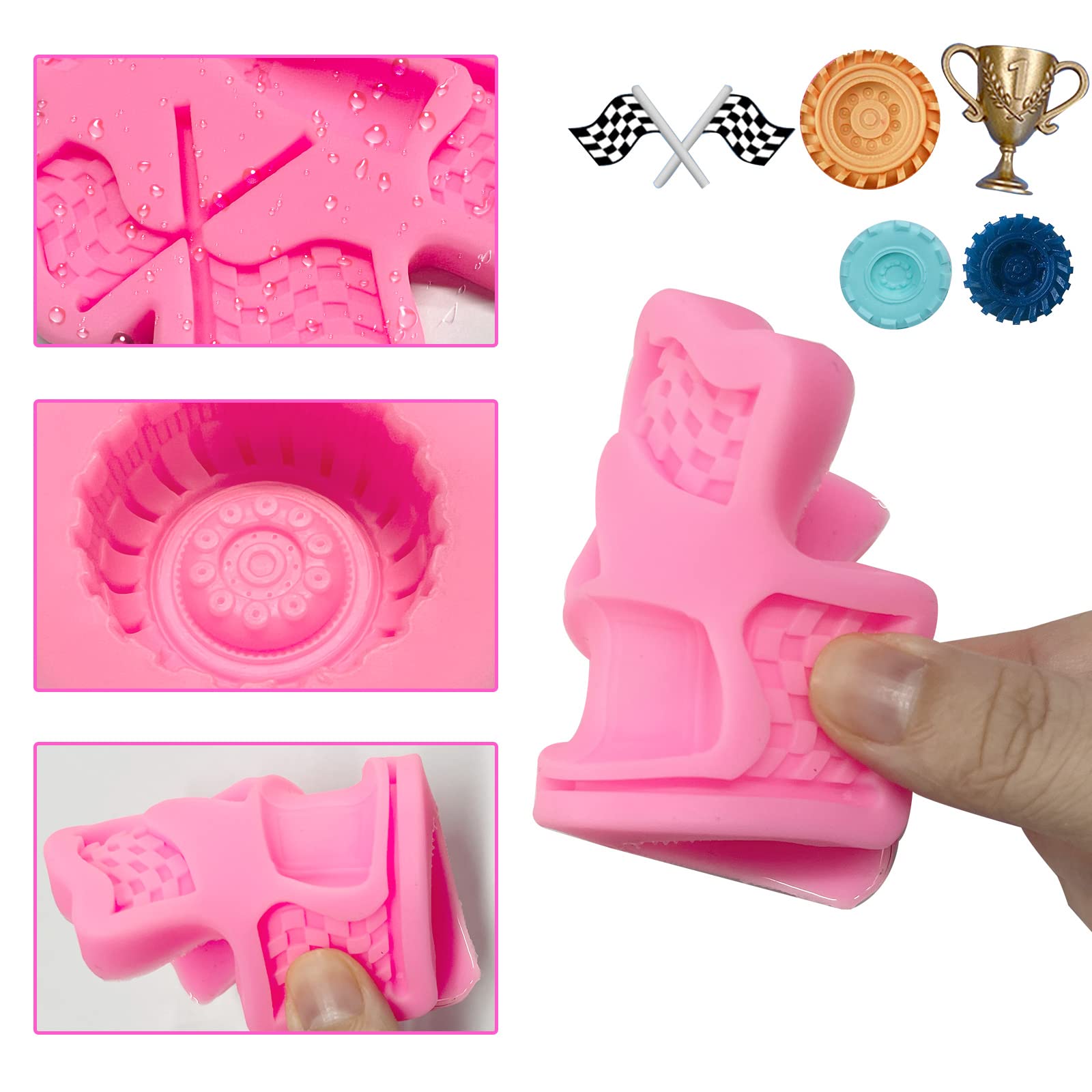 Race Car Silicone Molds, 3D Round Tire Fondant Mold, Truck Wheel Shape Silicone Mold, Racing Car Chocolate Candy Mold Baking Mol