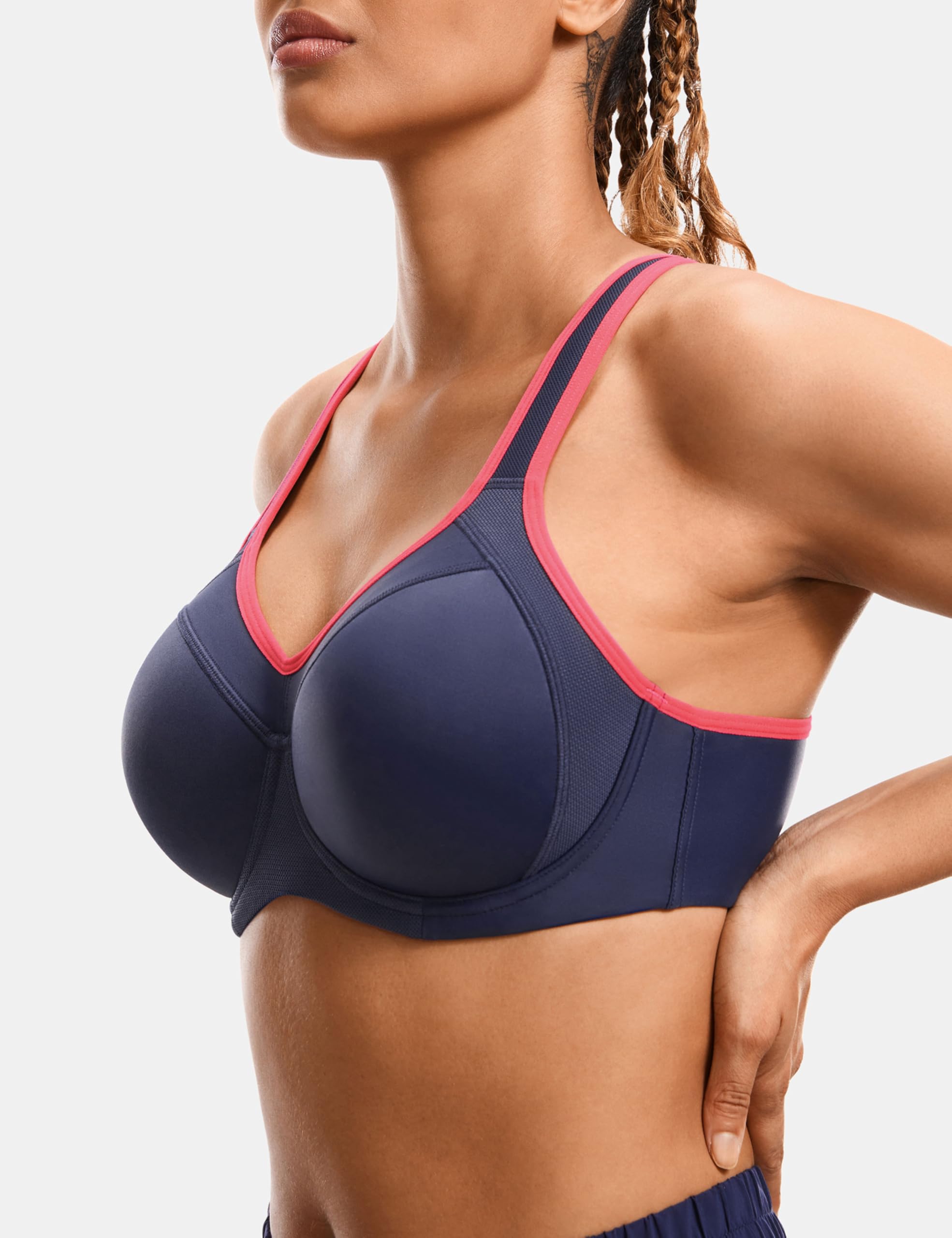 Syrokan Womens Full Support High Impact Racerback Lightly Lined Underwire Sports Bra True Navy 36E