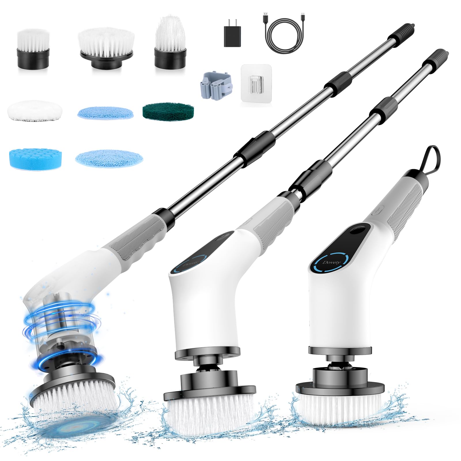 Dovety Electric Spin Scrubber, Cordless Cleaning Brush, Shower Scrubber With 8 Replaceable Brush Head, Power Cleaning Brush With