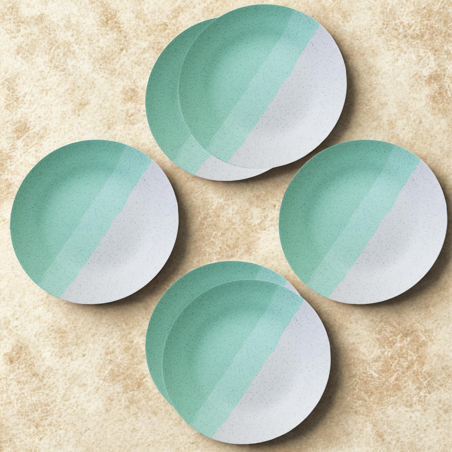 Freakway Set Of 6 Modern Ceramic Dinner Plates - 10.6'' Speckled Stoneware Plates With Half Mint Green & White Design/Microwave 