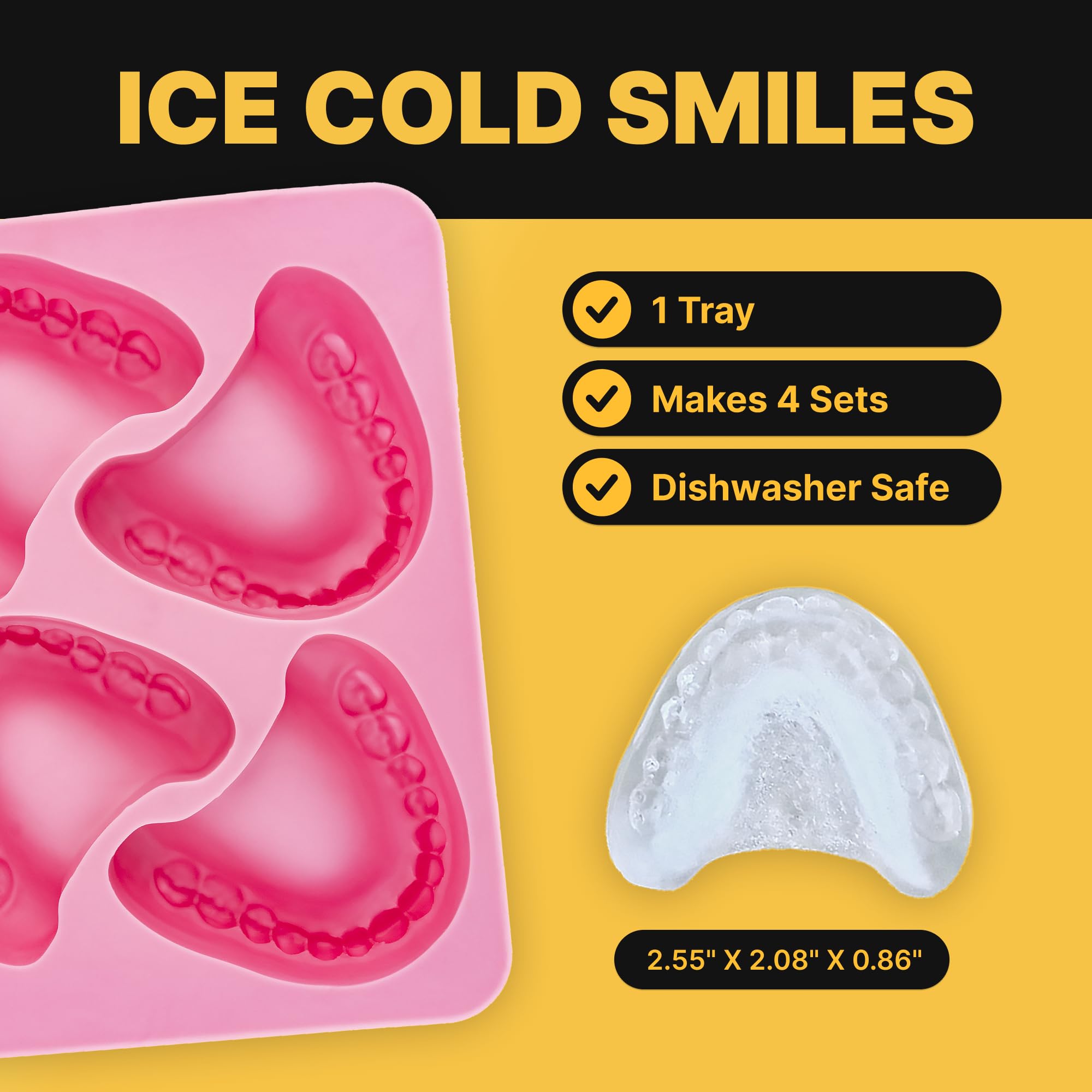 Fairly Odd Novelties FON-10014 Smile Teeth Denture Shaped ICE Tray Mold Perfect Gag or White Elephant Gift for Dentists or Seniors makes 4 Cubes One Size Pink