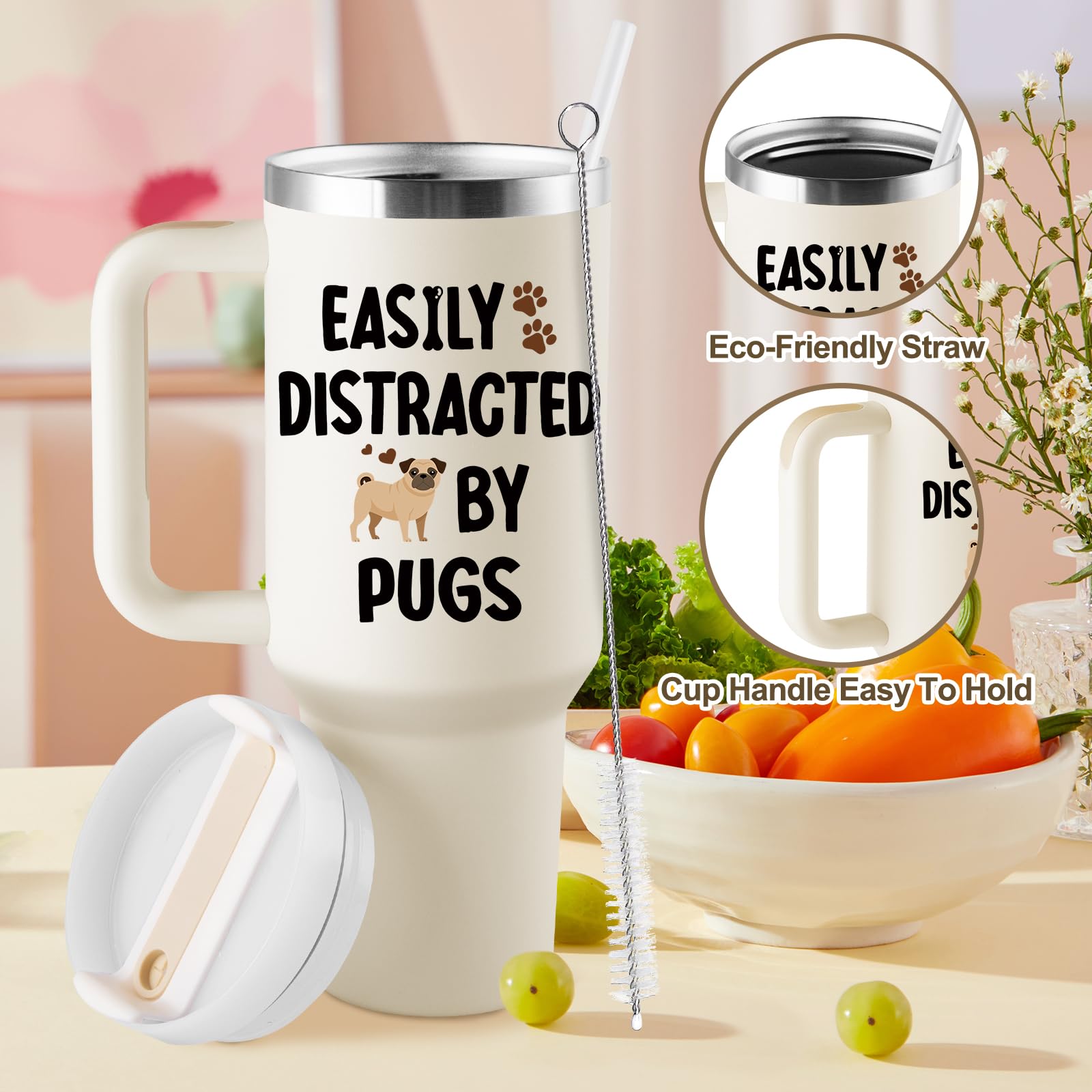 Rostanten Pug Gifts For Pug Lovers - Pug Gifts For Women - Pug Mom Gifts - Pug Themed Gifts - Pug Stuff - Pug Tumbler - 40 Oz Tr