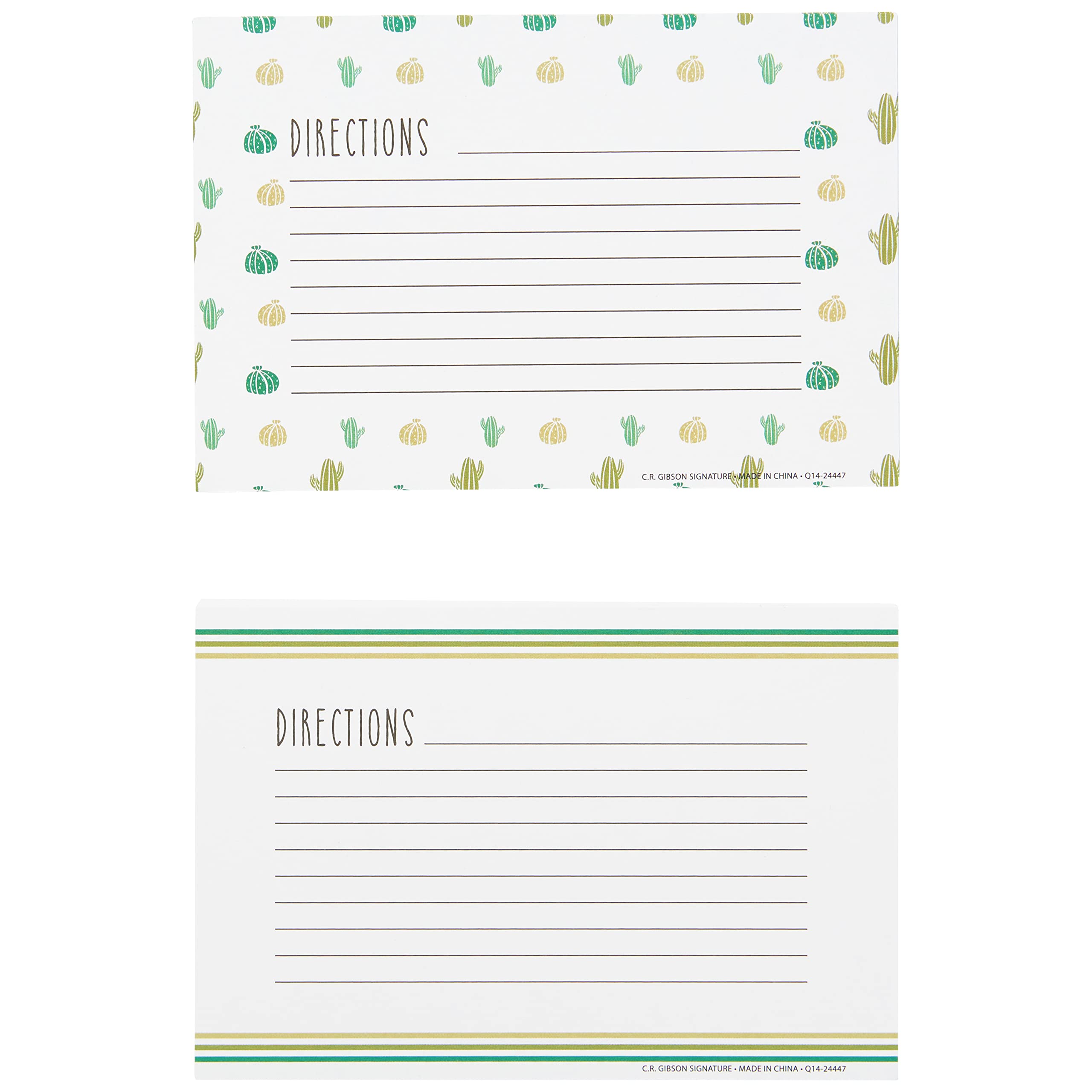 C.R. Gibson Cacti Double Sided Recipe Card Set, 4'' W X 6'' L, Multicolor