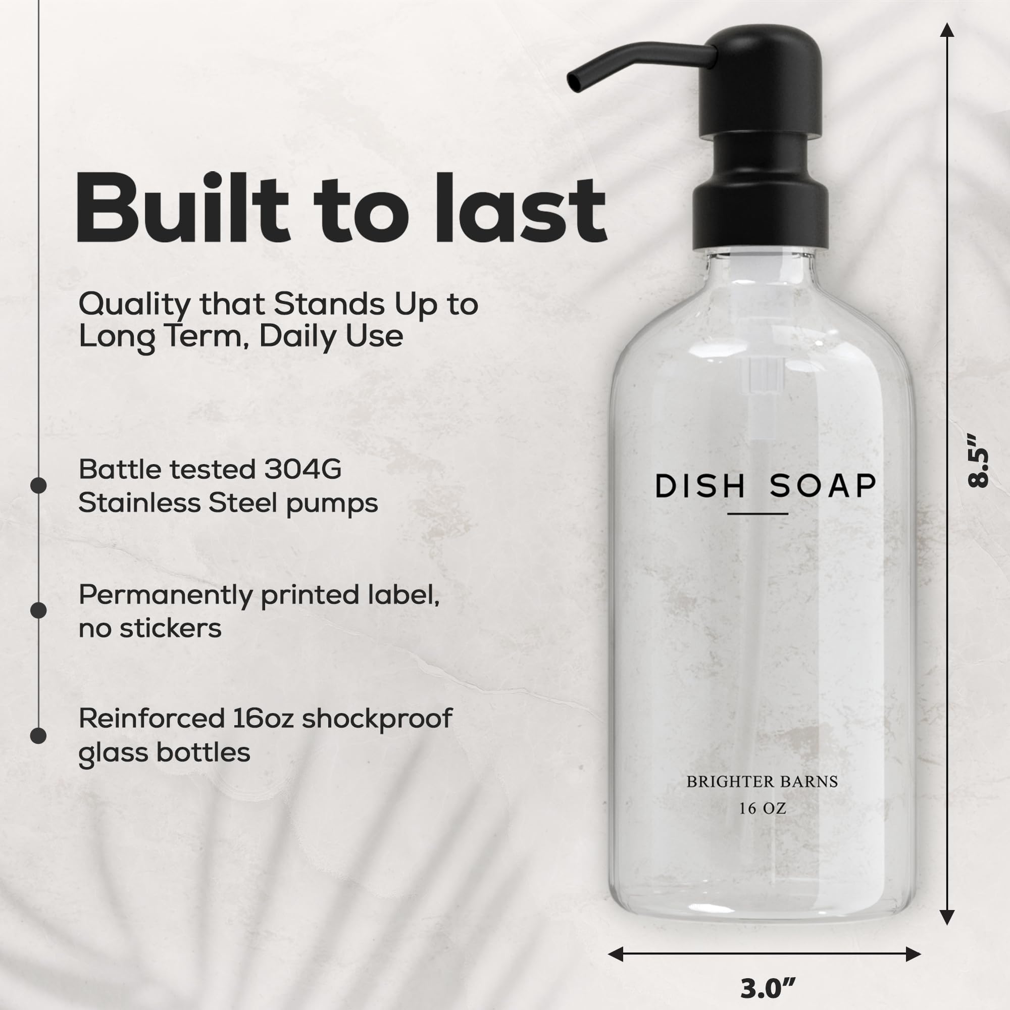 Clear Glass Hand And Dish Soap Dispenser Set By Brighter Barns - Kitchen Soap Dispenser Set & Pump - Farmhouse Soap Dispenser Fo