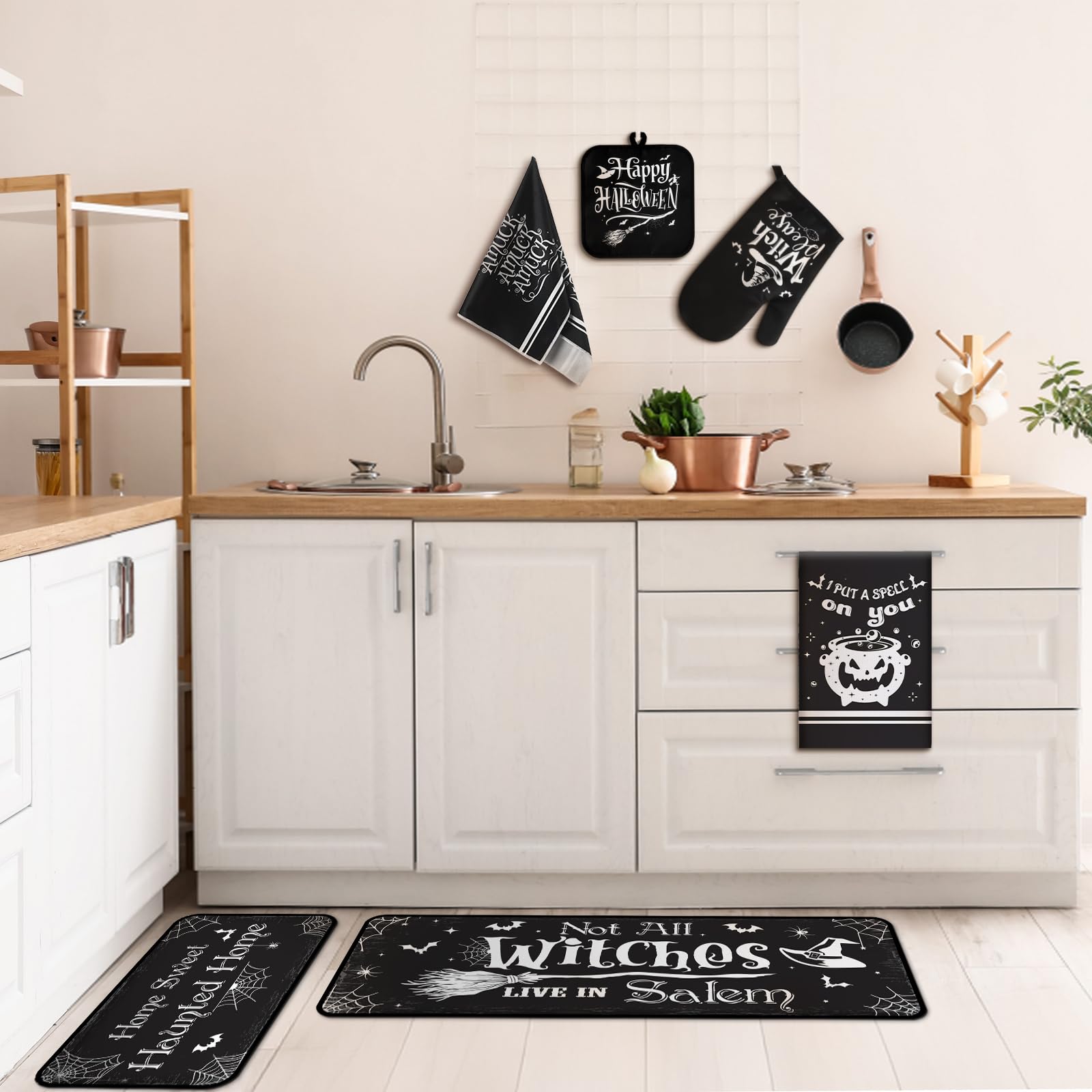 Fanfanwin 10 Pcs Fall Pumpkin Kitchen Decor Set Kitchen Towels Pot Holders Oven Mitts and Rugs Set Thanksgiving Towels for Bakin