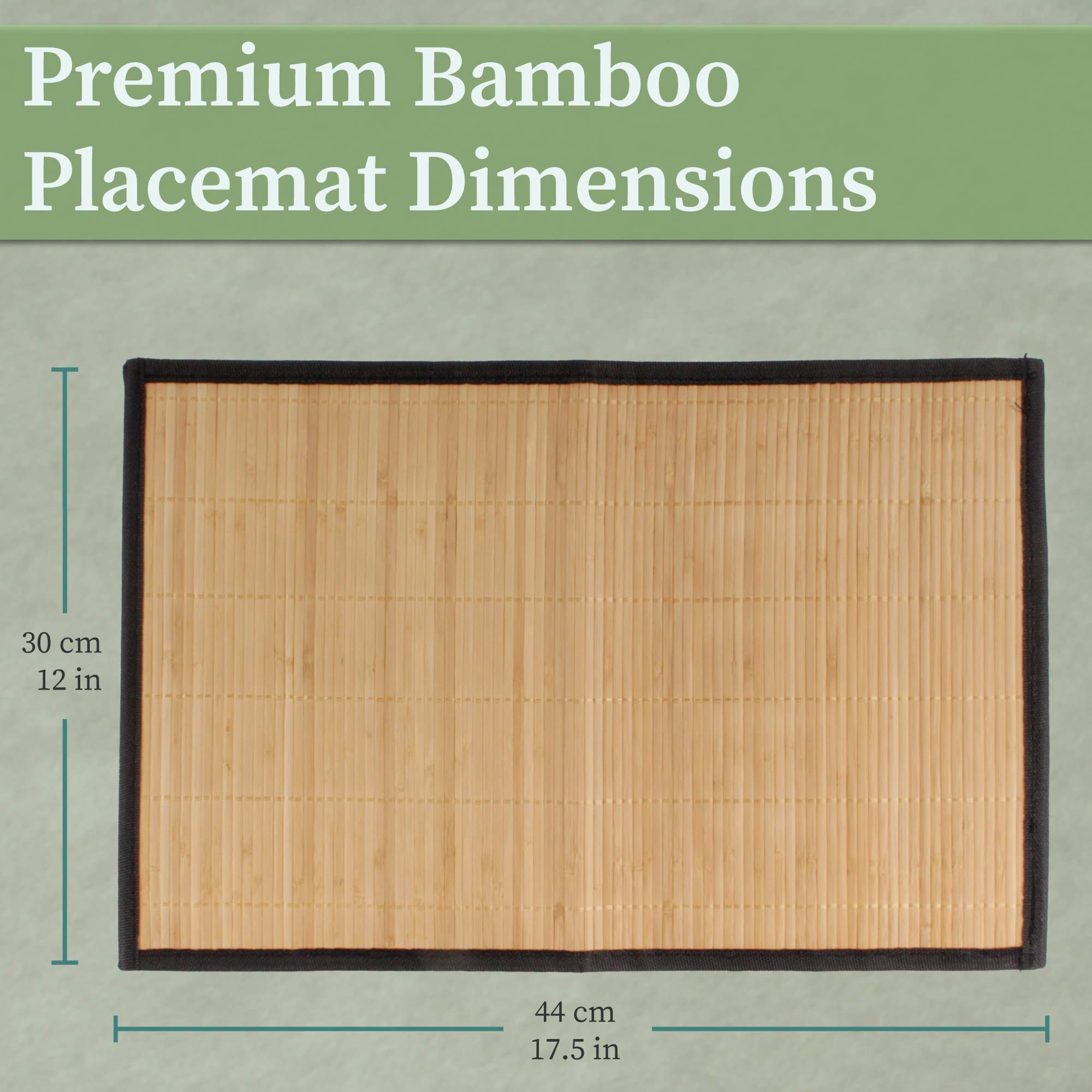 Bamboomn Bamboo Slats Placemat With Fabric Border - Solid Color Print - 17.5'' X 12'' - Brown With Black Border, 8 Pcs