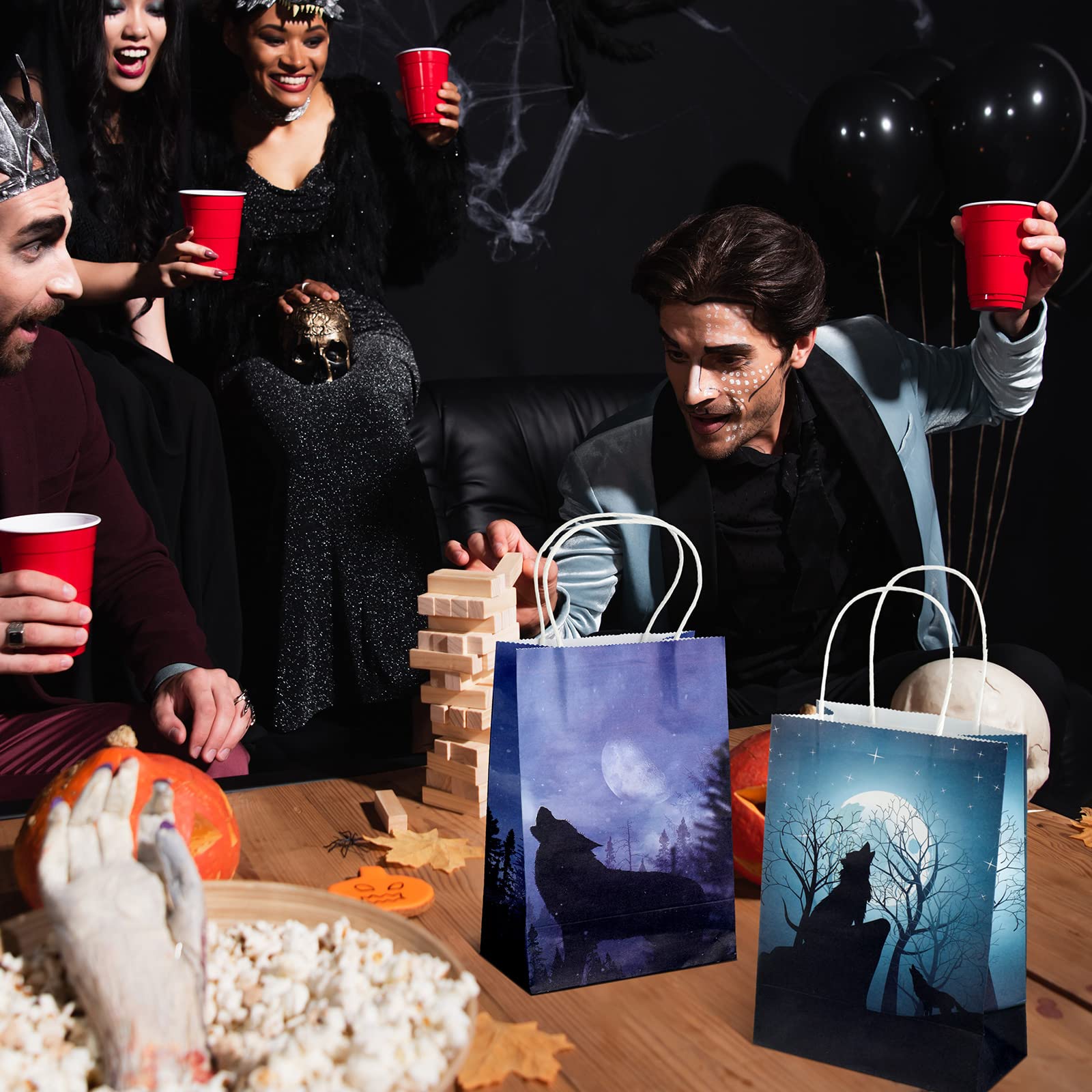 16 Pcs Wolf Treat Bags Wolf Party Bags Goodie Bags Wolf Candy Bags with Handles Paper Tote Bags Party Favor Bags for Wolf Theme Birthday Party Supplies Party Decorations