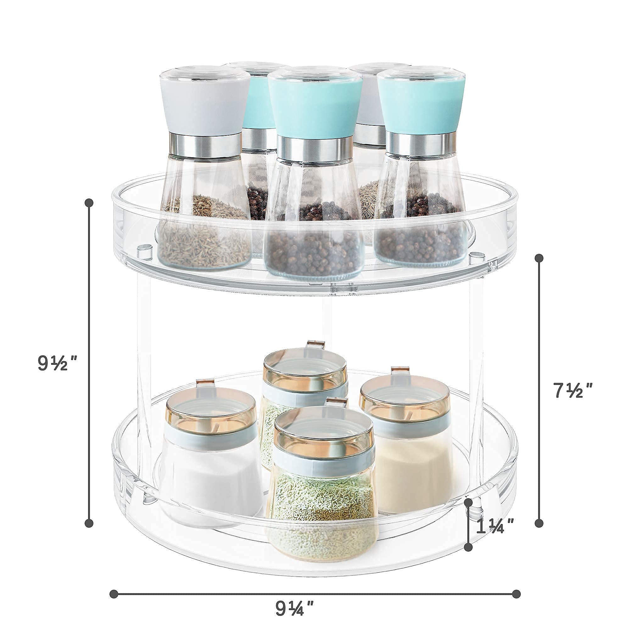 Vaehold 2 Tier Lazy Susan Turntable Spice Rack Organizer For Kitchen Cabinet, Farmhouse Tiered Tray Decorative Trays For Fruit,
