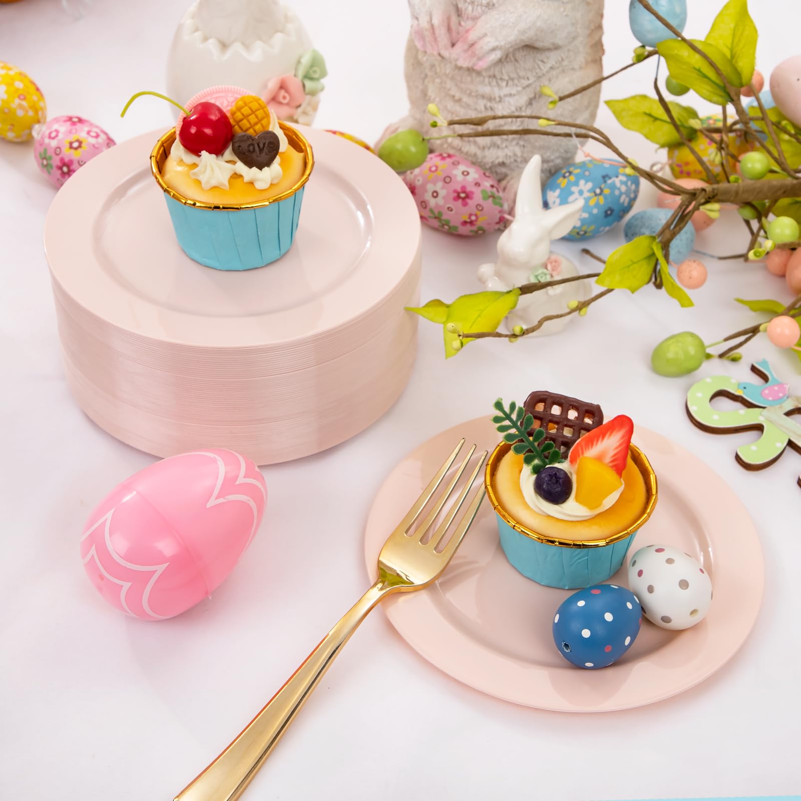 Bucla 100Pieces Pink Plastic Dessert Plates - 6.25Inch Pink Dessert Plates Disposable - Premium Hard Pink Appetizer Plates - Sma