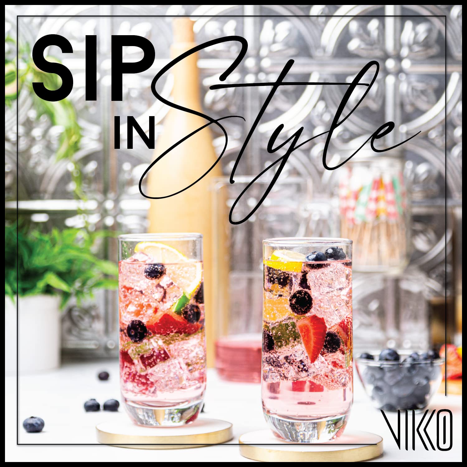 Vikko Drinking Glasses, 12 Oz Drinking Glasses Set of 12, Crystal Clear Glass Cups for Water or Juice, Highball Glass Tumbler &