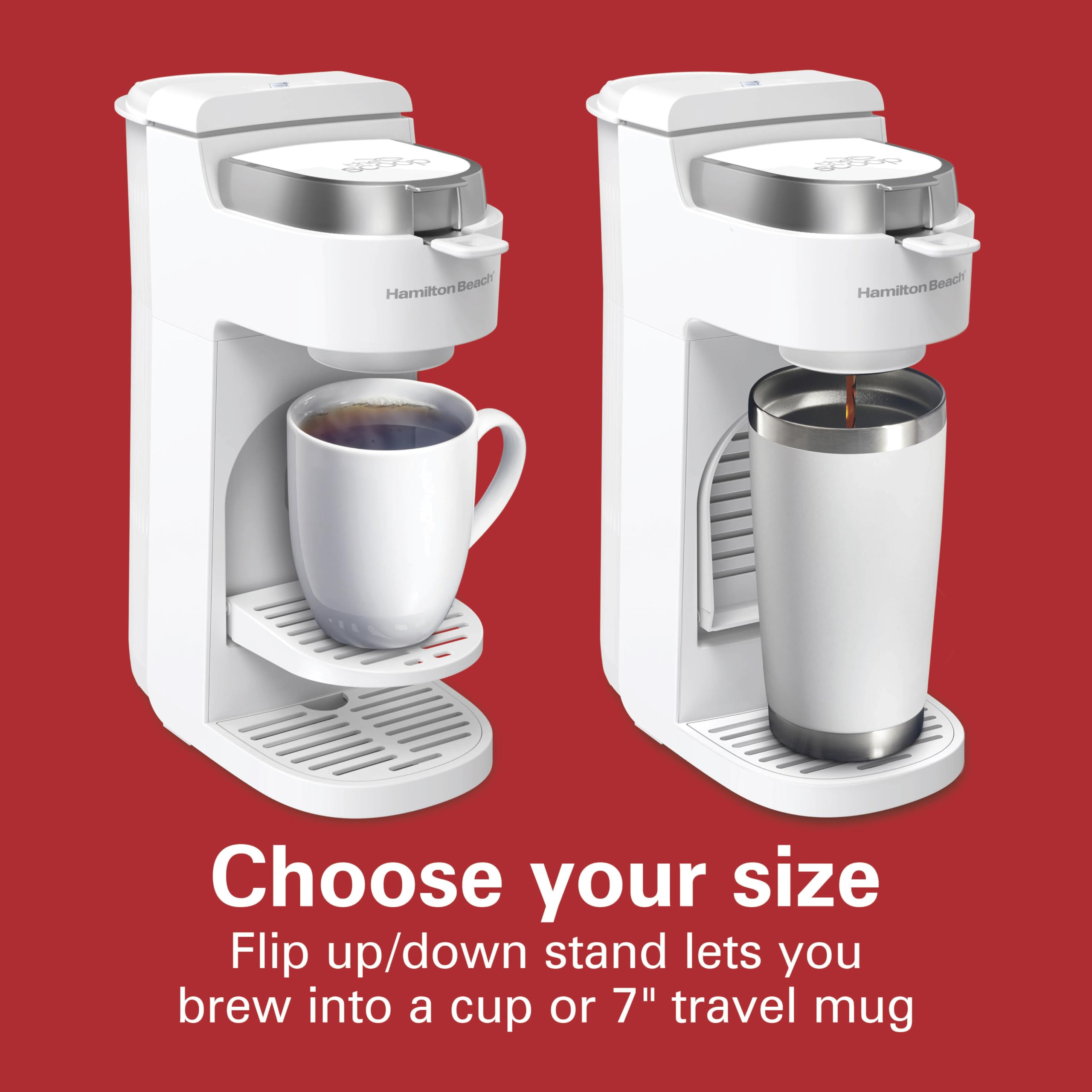 Hamilton Beach 47621 The Scoop Single Serve Coffee Maker & Fast Grounds Brewer For 8-14Oz. Cups, Brews In Minutes, Next Gen, Whi