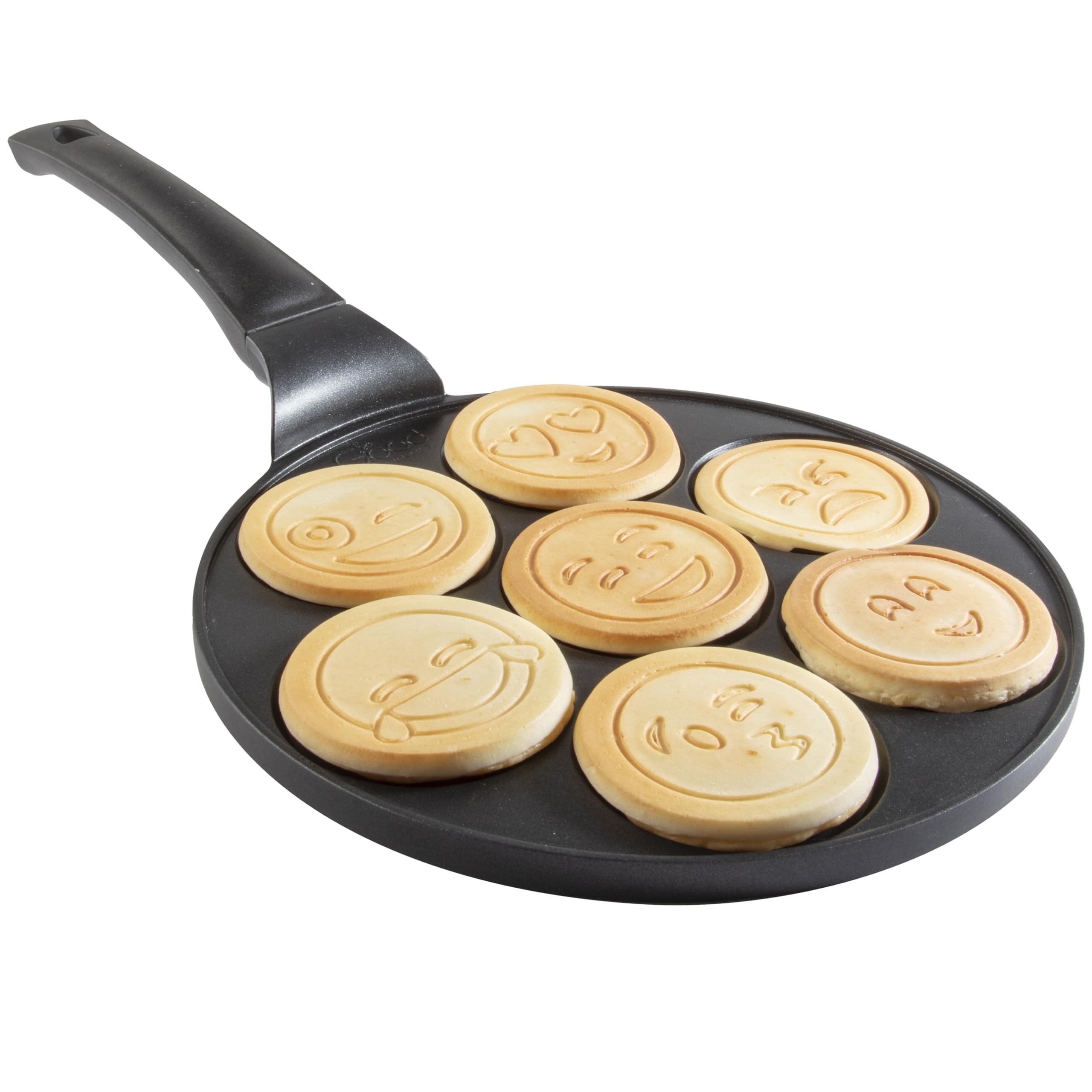 Good Cooking Non-Stick Emoji Smiley Face Pancake Pan w 7 Fun Mini Faces- Large Skillet Griddle Stovetop Makers - Pan Cakes for K