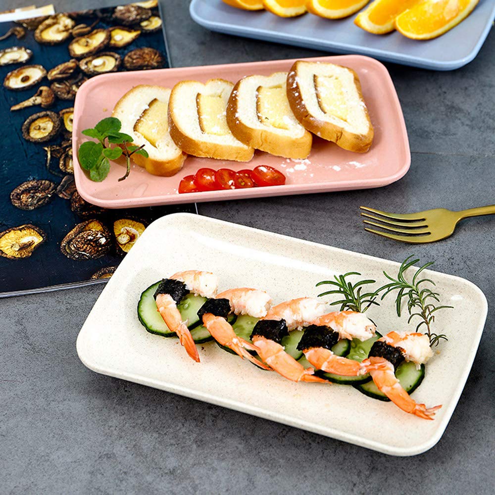 Roucerlin 4 Pack Big Rectangular Dinner Plates, Unbreakable Wheat Straw Plates, Reusable Durable Lightweight Salad Plate For Fru