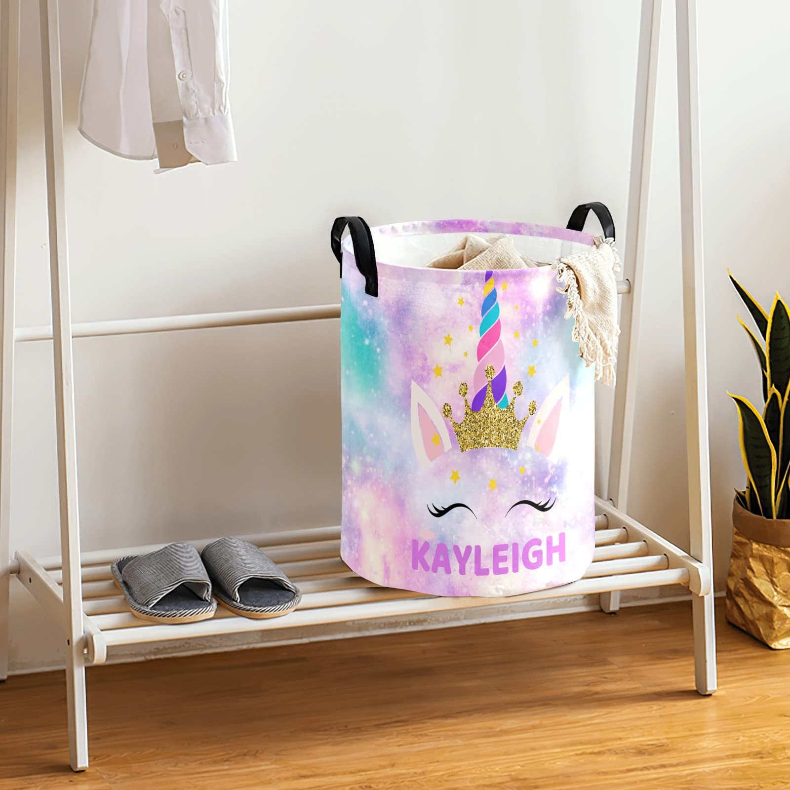 Unicorn Laundry Basket Personalized Laundry Hamper Custom With Name For Girl Rainbow Collapsible Waterproof Storage Basket With