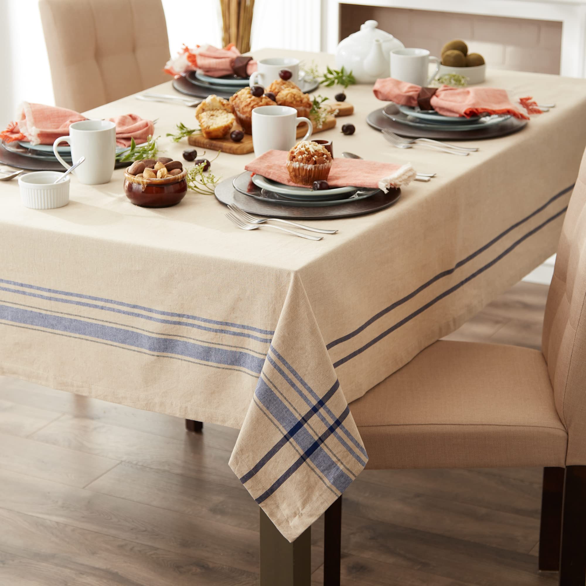 DII Nautical Blue French Stripe Tablecloth 70 Round