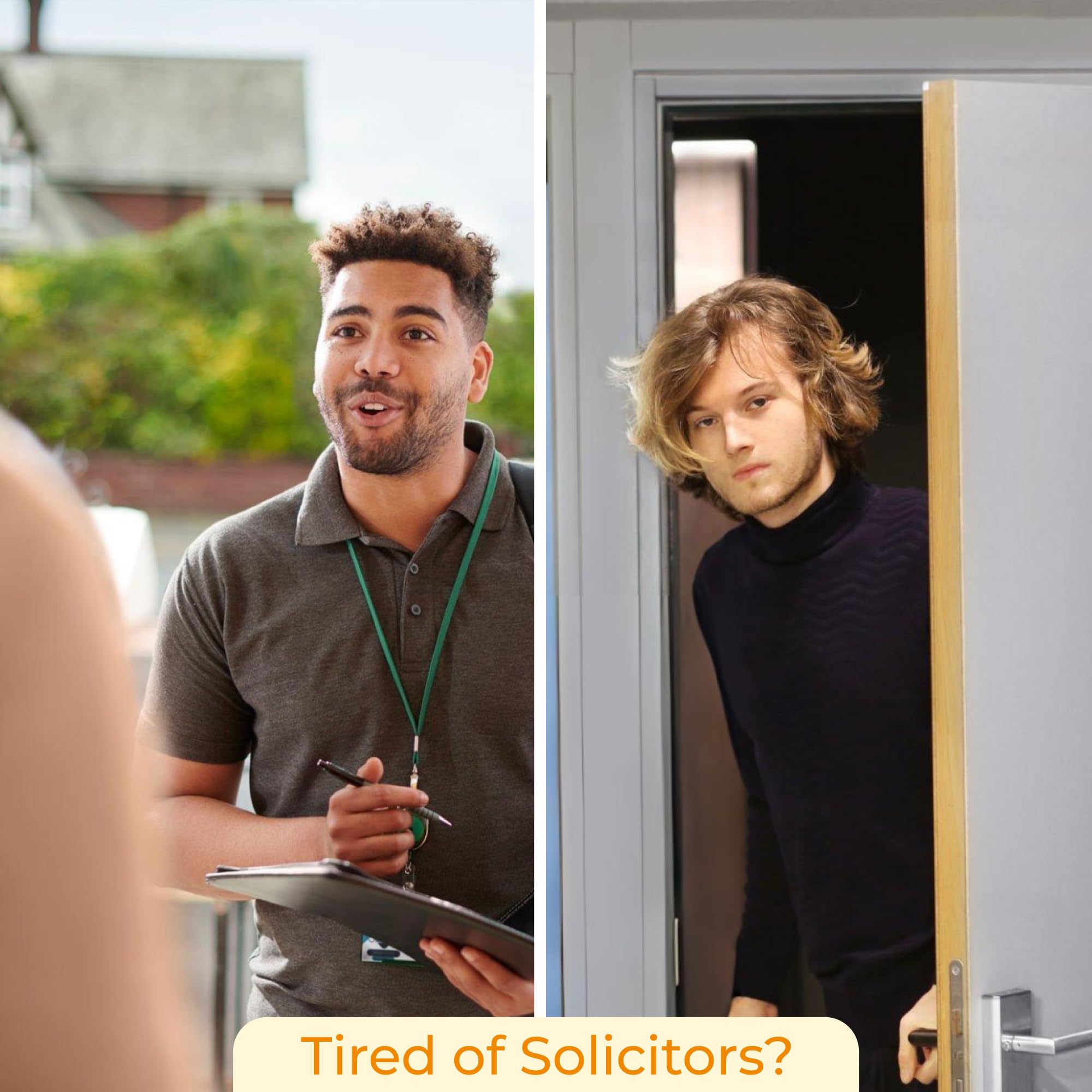 Woodamore Funny No Soliciting Sign For House Door - Small No Soliciting Sign For Front Door Hanging, Do Not Knock Or Ring Doorbe
