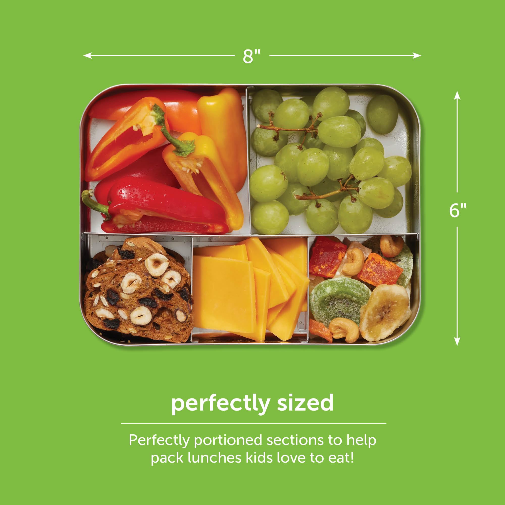 Lunchbots Medium Duo Snack Container - Divided Stainless Steel Food Container - Two Sections For Half Sandwich And A Side - Eco-