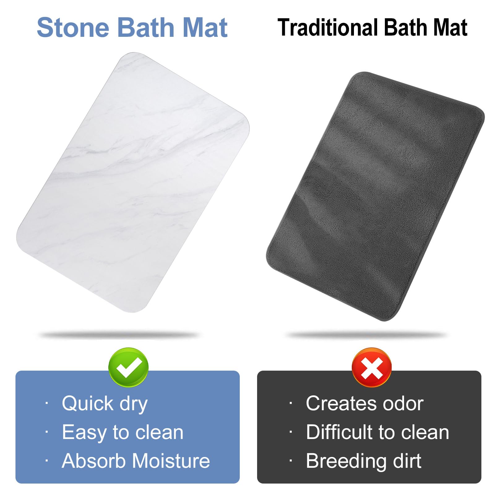 Stone Bath Mat, 3 Pack Diatomaceous Earth Shower Mat, Non-Slip Super Absorbent Quick Drying Bathroom Floor Mat(23.62X15.35Inch,