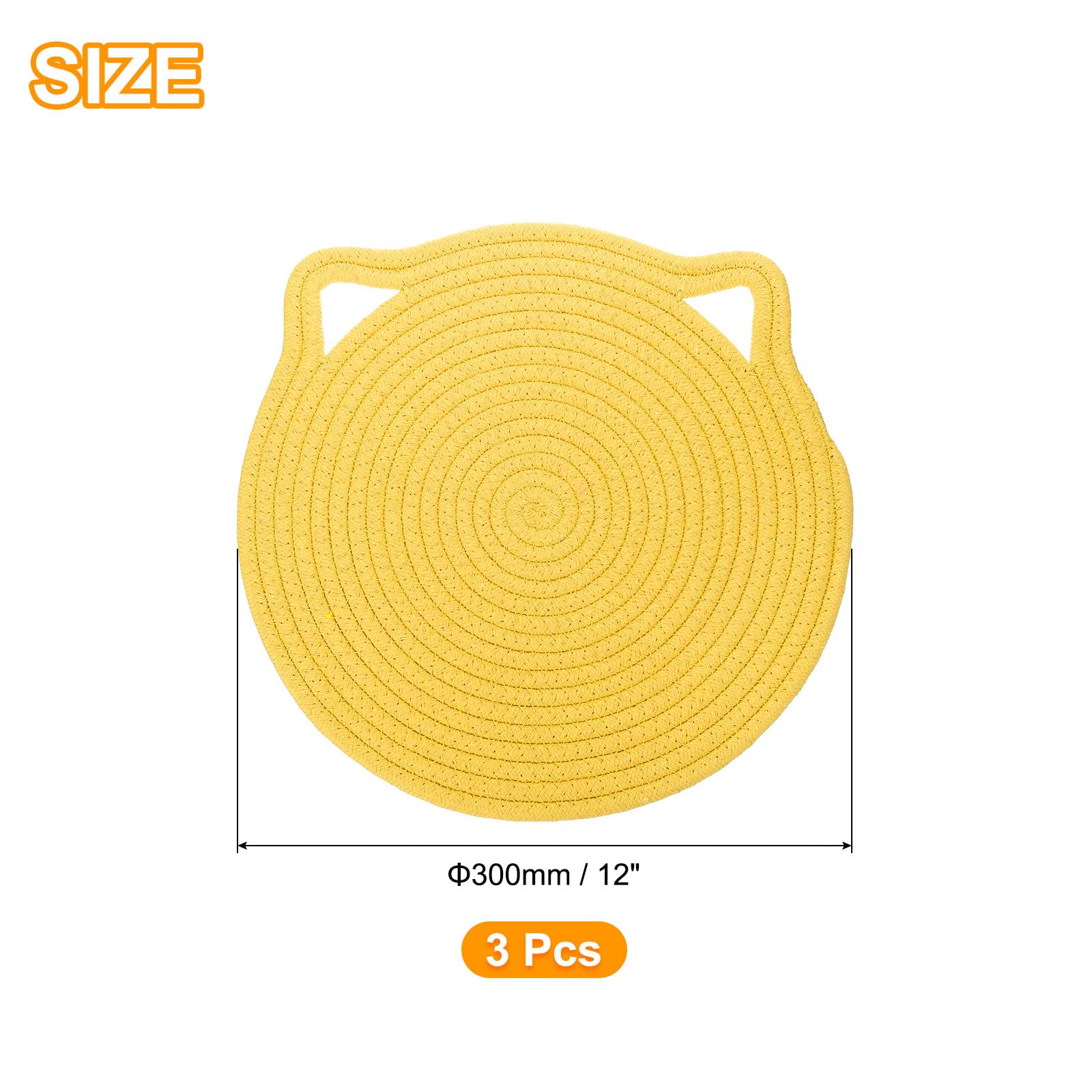 Uxcell Pot Holders, 3Pcs 12'' - Cotton Trivets Set, Cat Ear Heat Insulation Pad, Pot Holder For Cups, Plates, Hot Pots And Pans,
