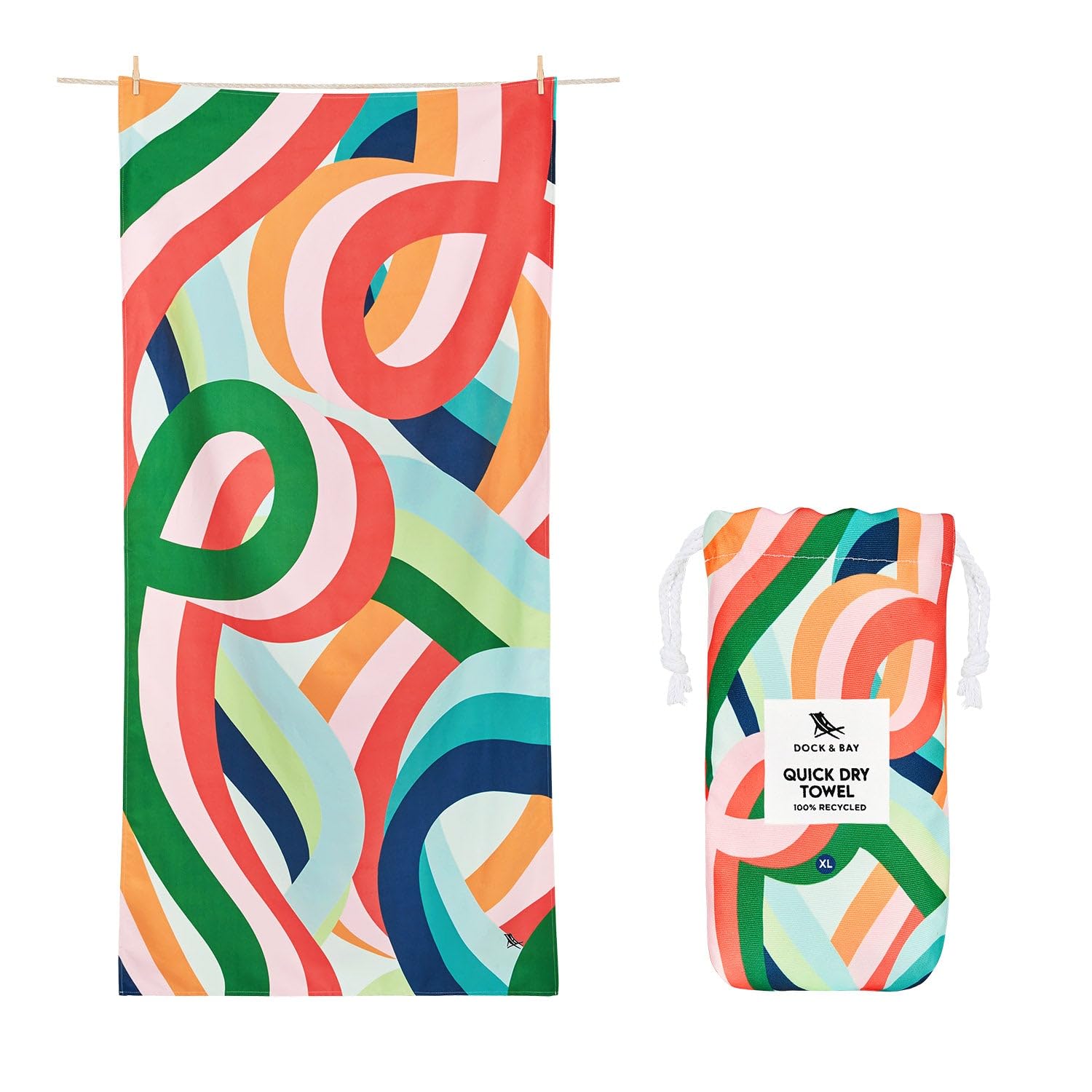Dock & Bay Beach Towel - Quick Dry, Sand Free - Compact, Lightweight - 100% Recycled - Includes Bag - Fruit Loops - Extra Large