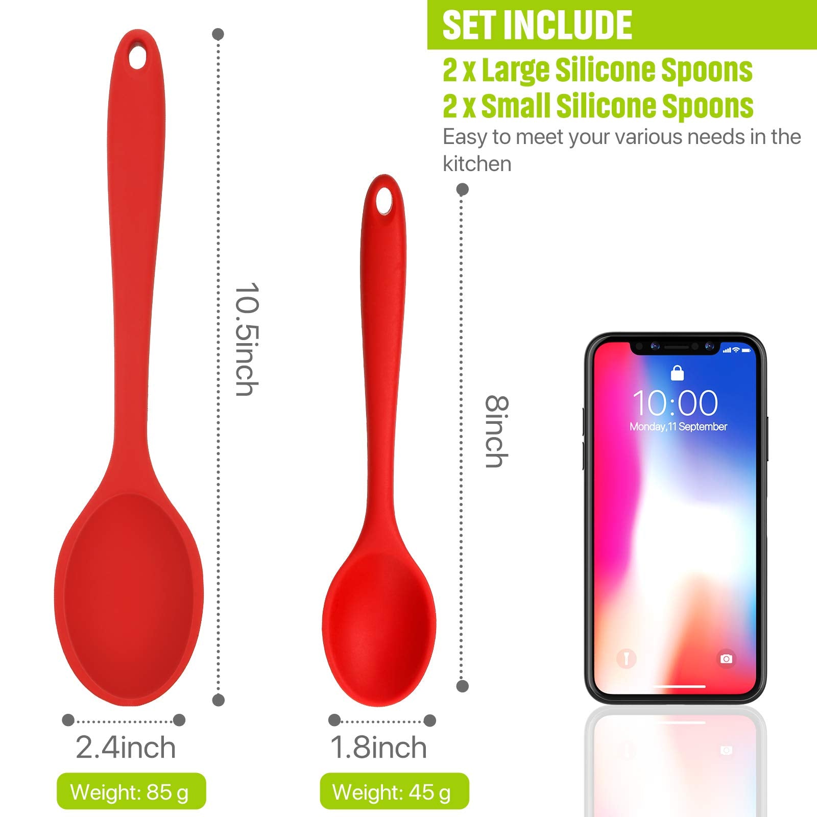 4 Pack Silicone Mixing Spoons Set Nonstick Kitchen Spoons Cooking Baking Spoons For Kitchen Cooking Stirring, Large And Small (R