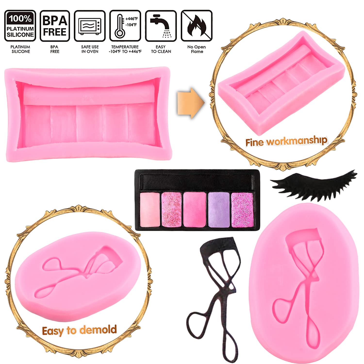 Mujiang Makeup Tools Silicone Molds Eyelash Eye Shadow Eyelash Curler Fondant Mold For Cake Decorating Cupcake Topper Candy Poly