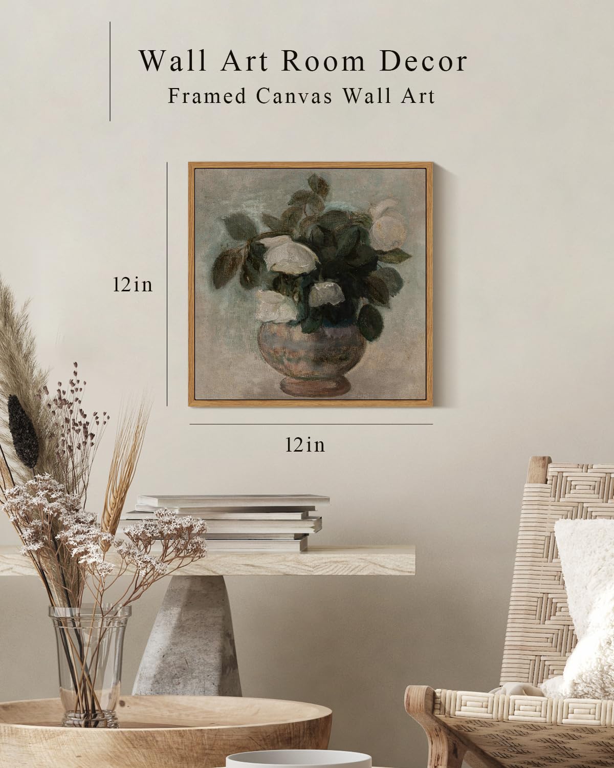 Insimsea Square Framed Canvas Wall Art, Flowers Decor Flowers In Vase Wall Paintings, Floral Pictures For Bedroom Bathroom Art W