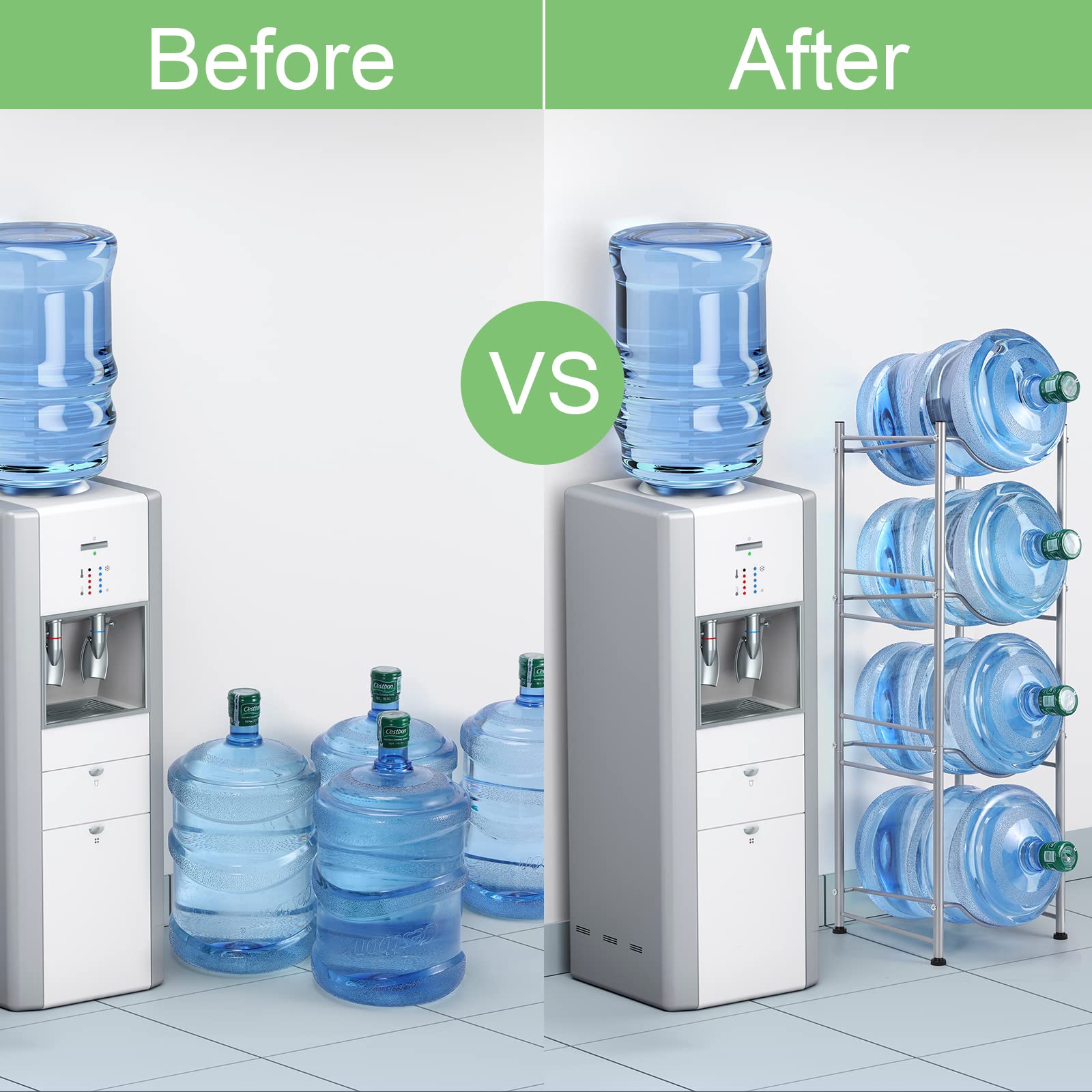 Smusei 5 Gallon Water Jug Holder Water Bottle Storage Rack, 4 Tier Water Cooler Jug Holder Rack Detachable Water Dispenser Stand
