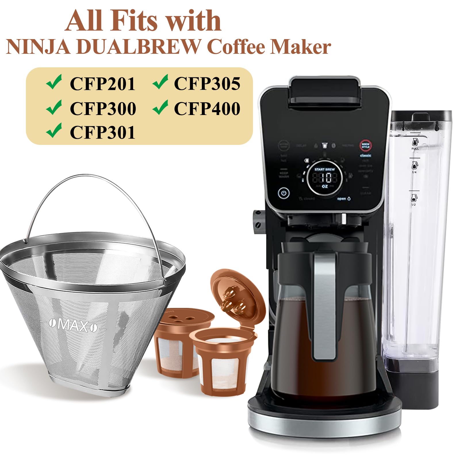 Reusable Coffee Filter For Ninja Coffee Maker, 2 Pack K Cups Reusable Coffee Pod #4 Cone Coffee Maker Filter Stainless Steel For
