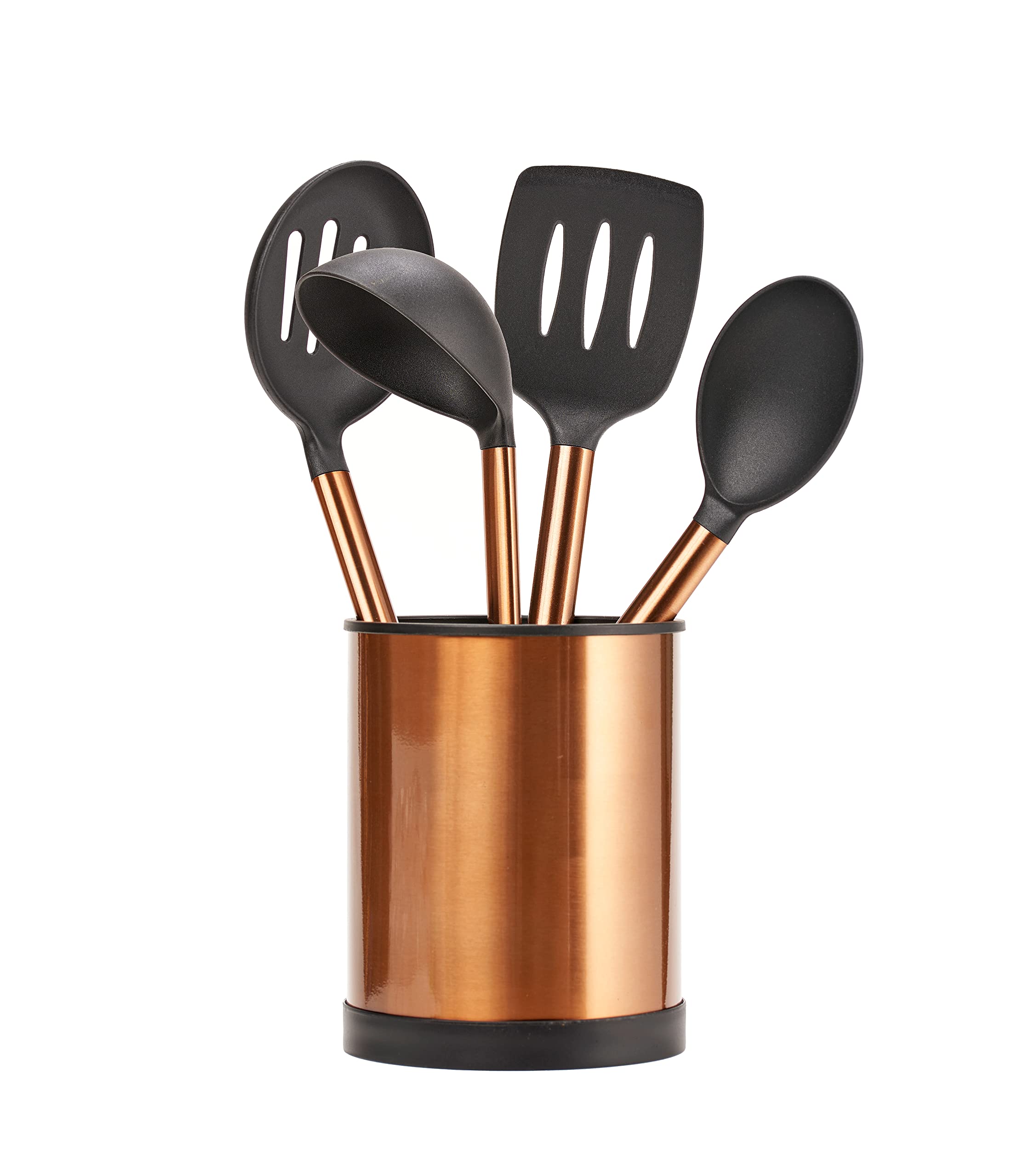 Servappetit 5 Pc Cooking Utensil Set - Slotted Spoon, Slotted Spatula, Oval Spoon, Round Spoon With Holder - Heat Resistant, Non