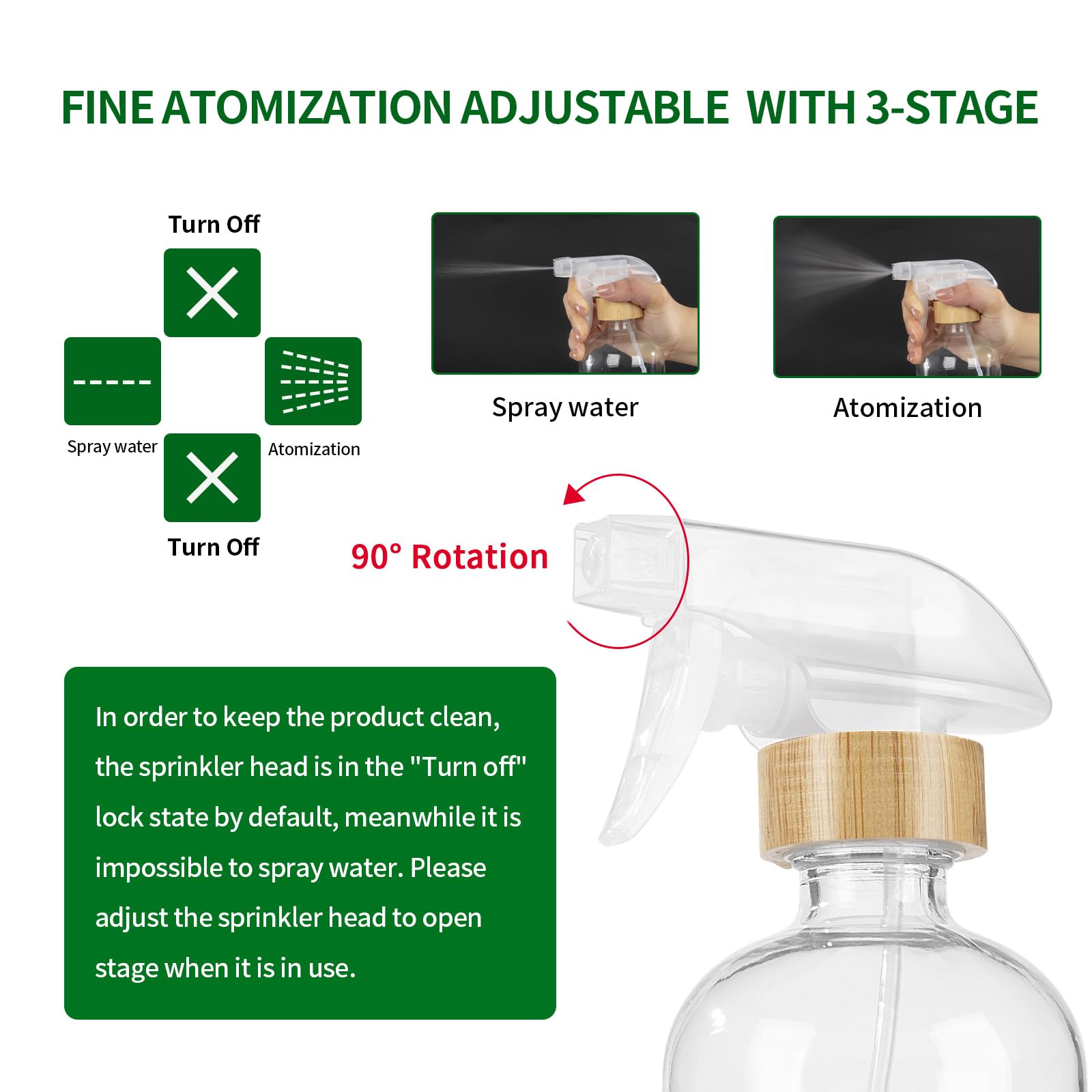 Hombys Empty Bamboo Glass Spray Bottles With Silicone Sleeve Protection - Refillable 17 Oz Clear Glass Containers For Cleaning S