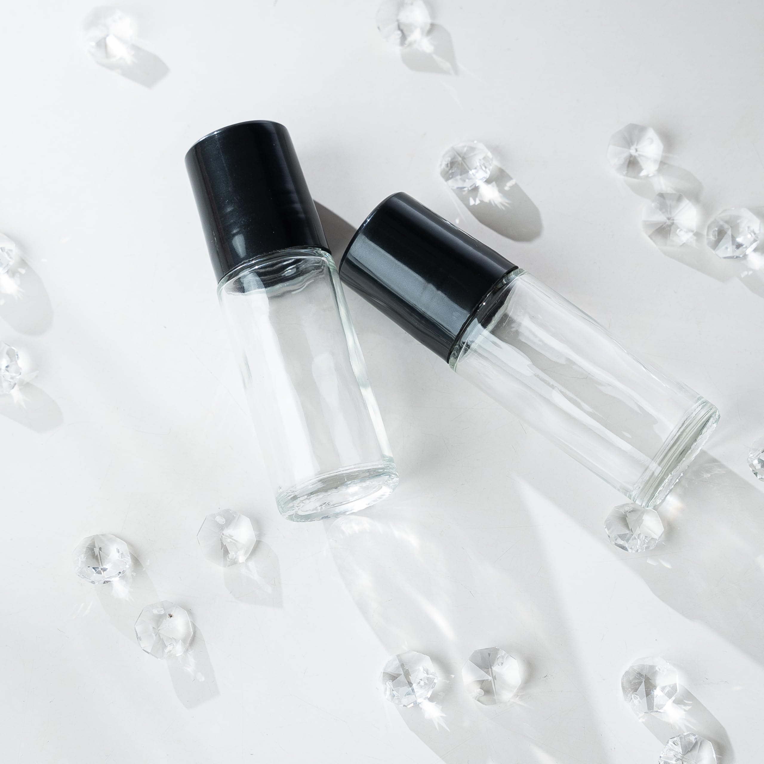 2 Pcs Empty Glass Roller Bottles Plastic Roller Ball ,Deodorant Roll On Bottles For Essential Oils, Perfume, Cosmetics (30Ml ) (